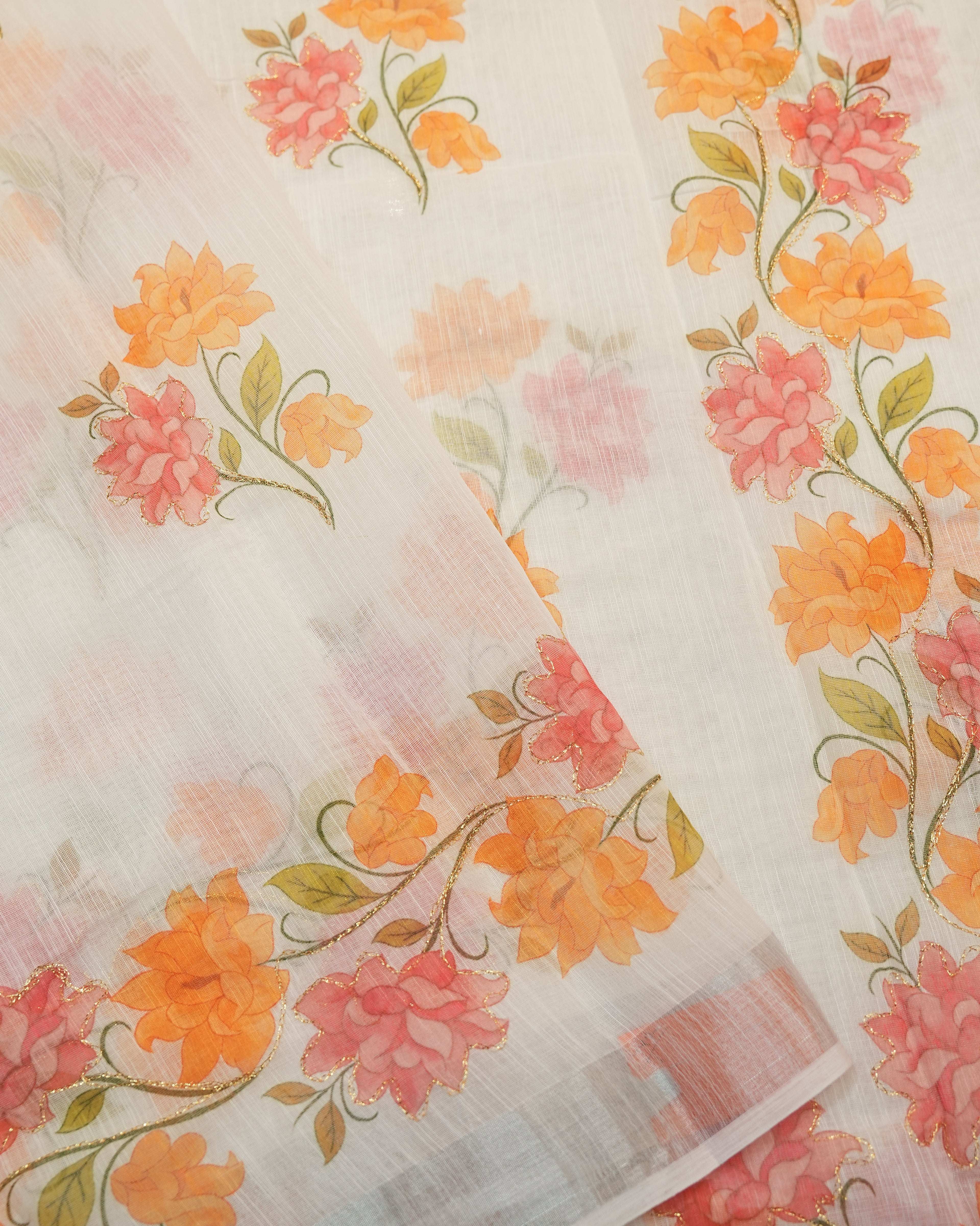 Off White color Lenin Saree