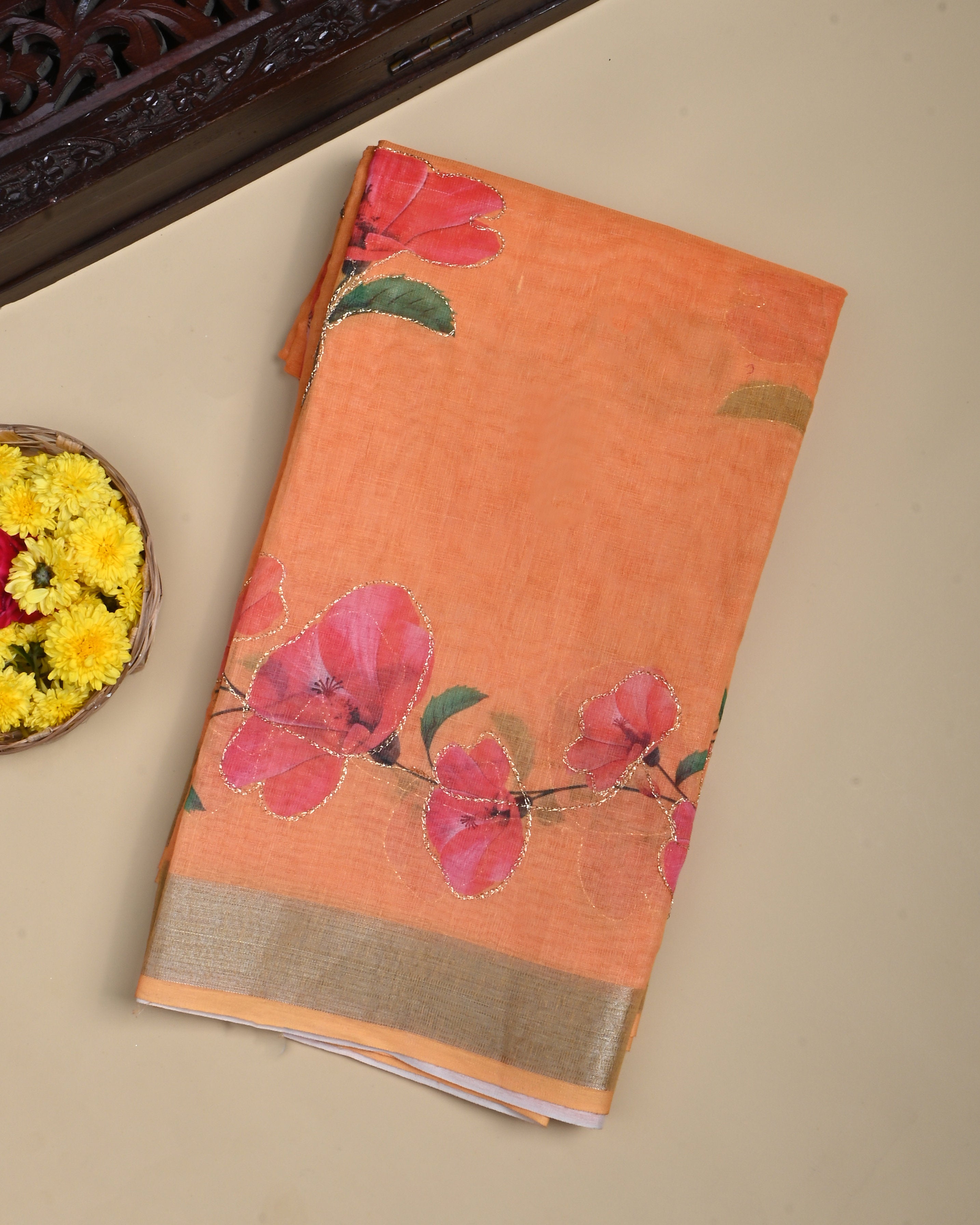 Yellow Color Lenin Saree