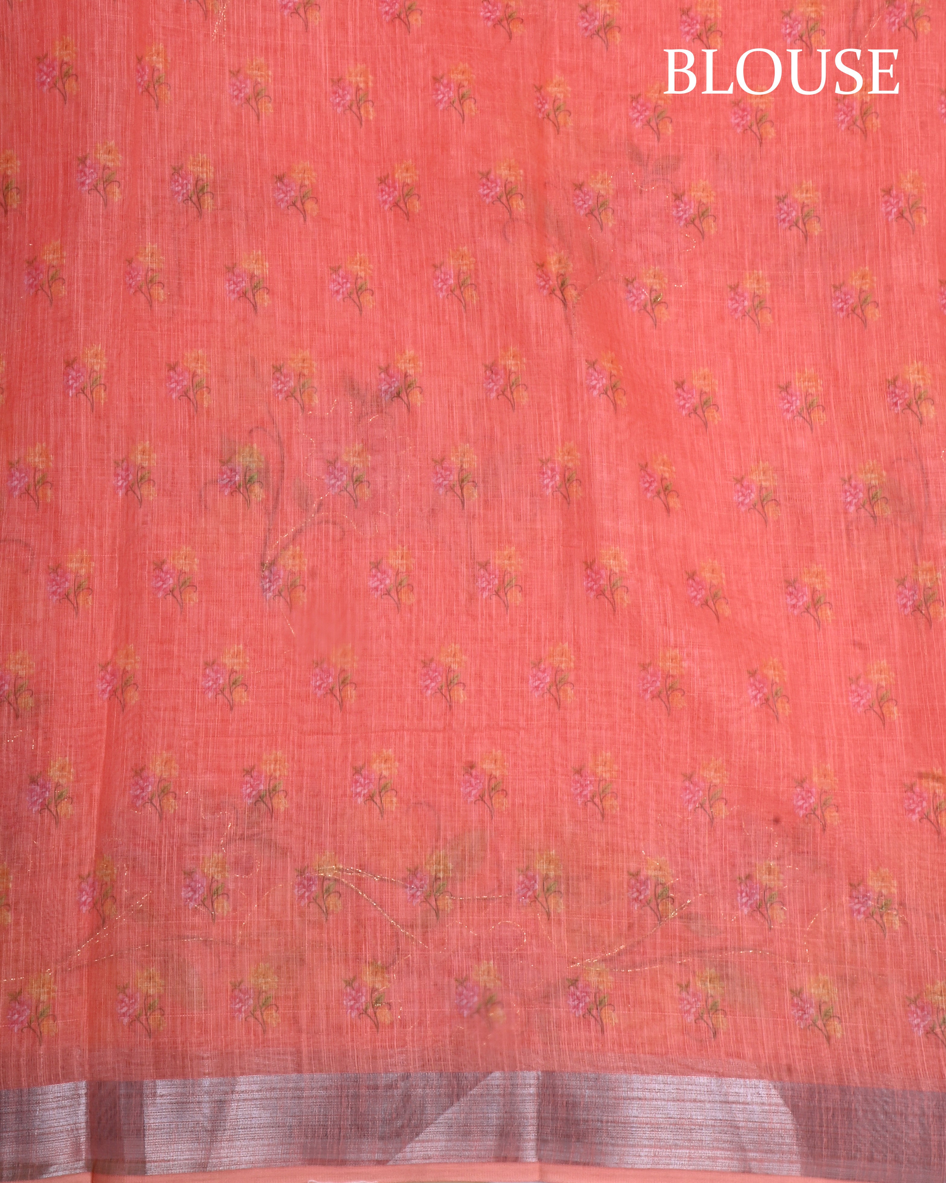 Coral Pink Color Lenin Saree