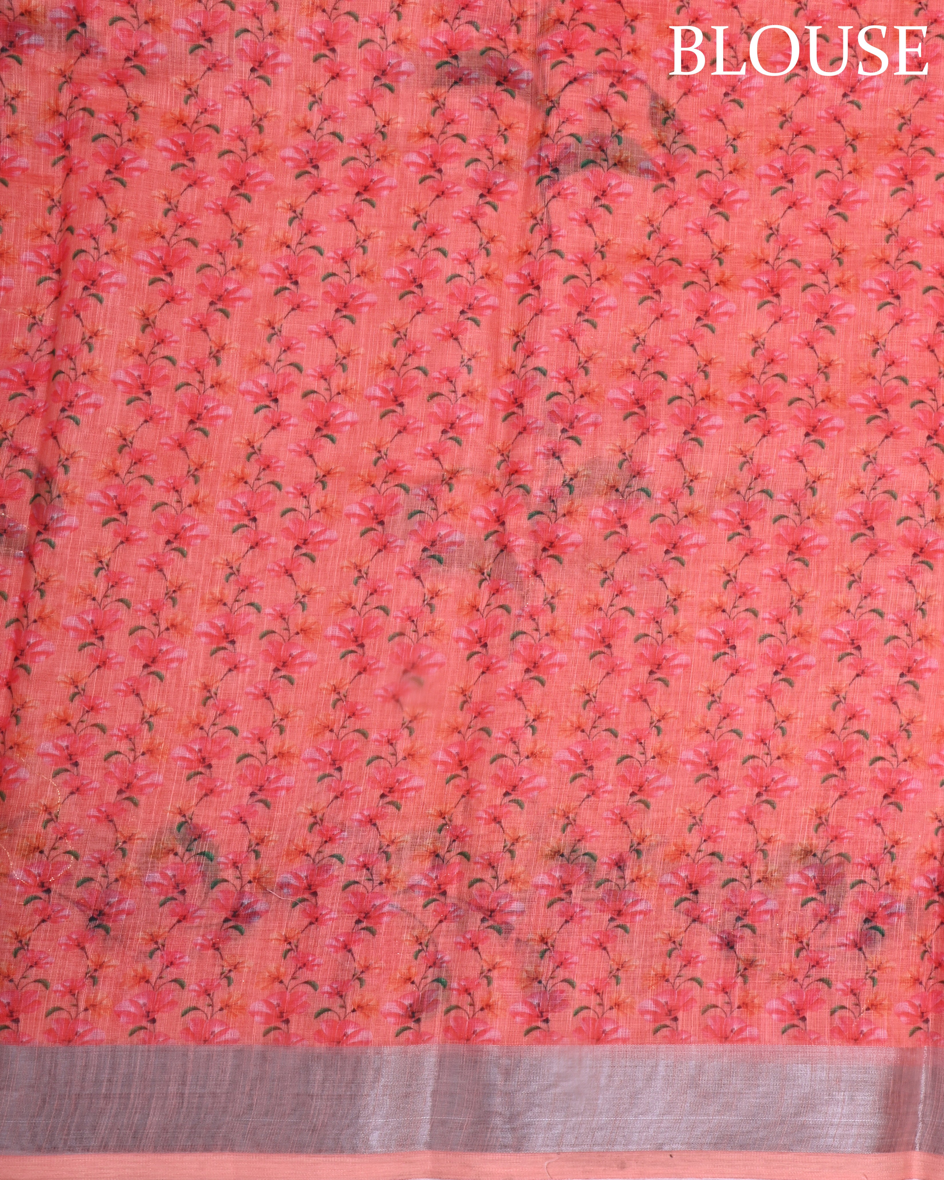 Coral Pink Color Lenin Saree