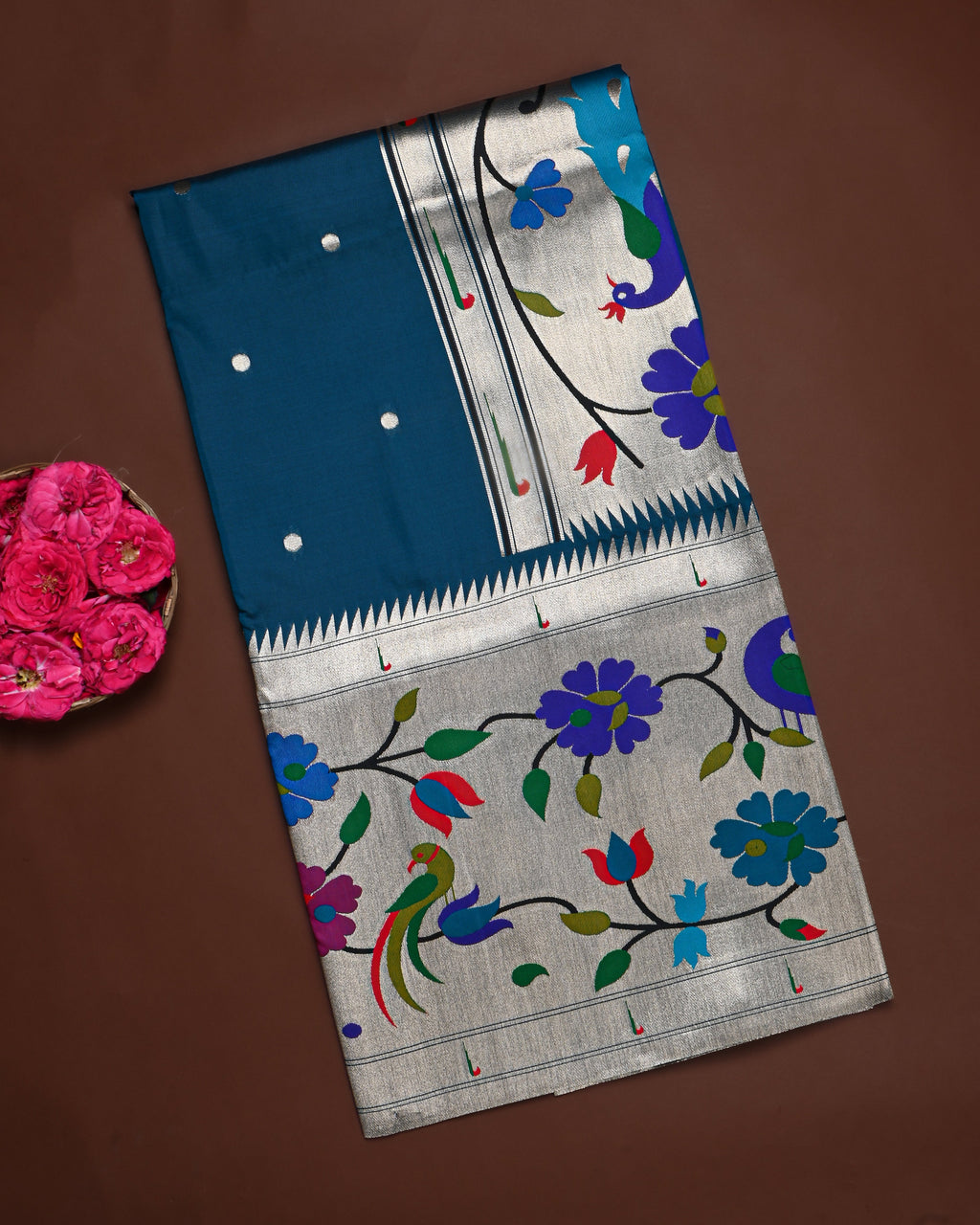 Ferozi color Silk Saree