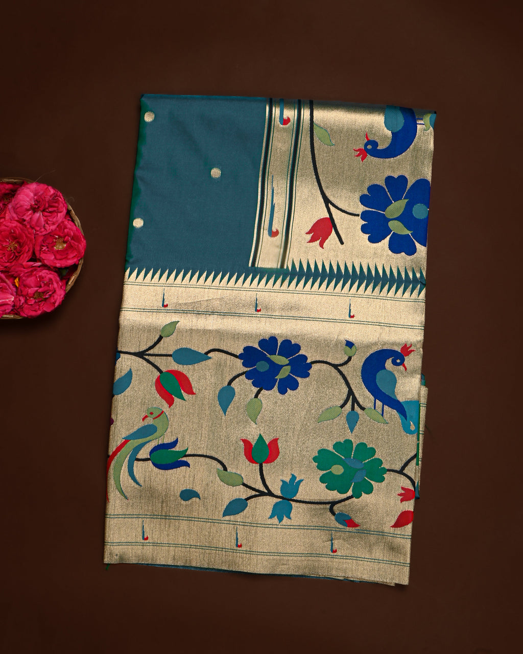Ferozi color Silk Saree