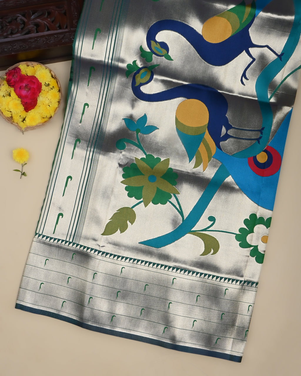 Ferozi Color Silk Saree