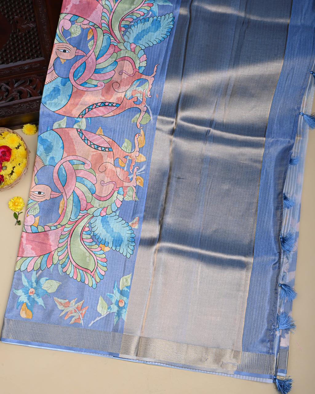 Ferozi Color Tissue Saree