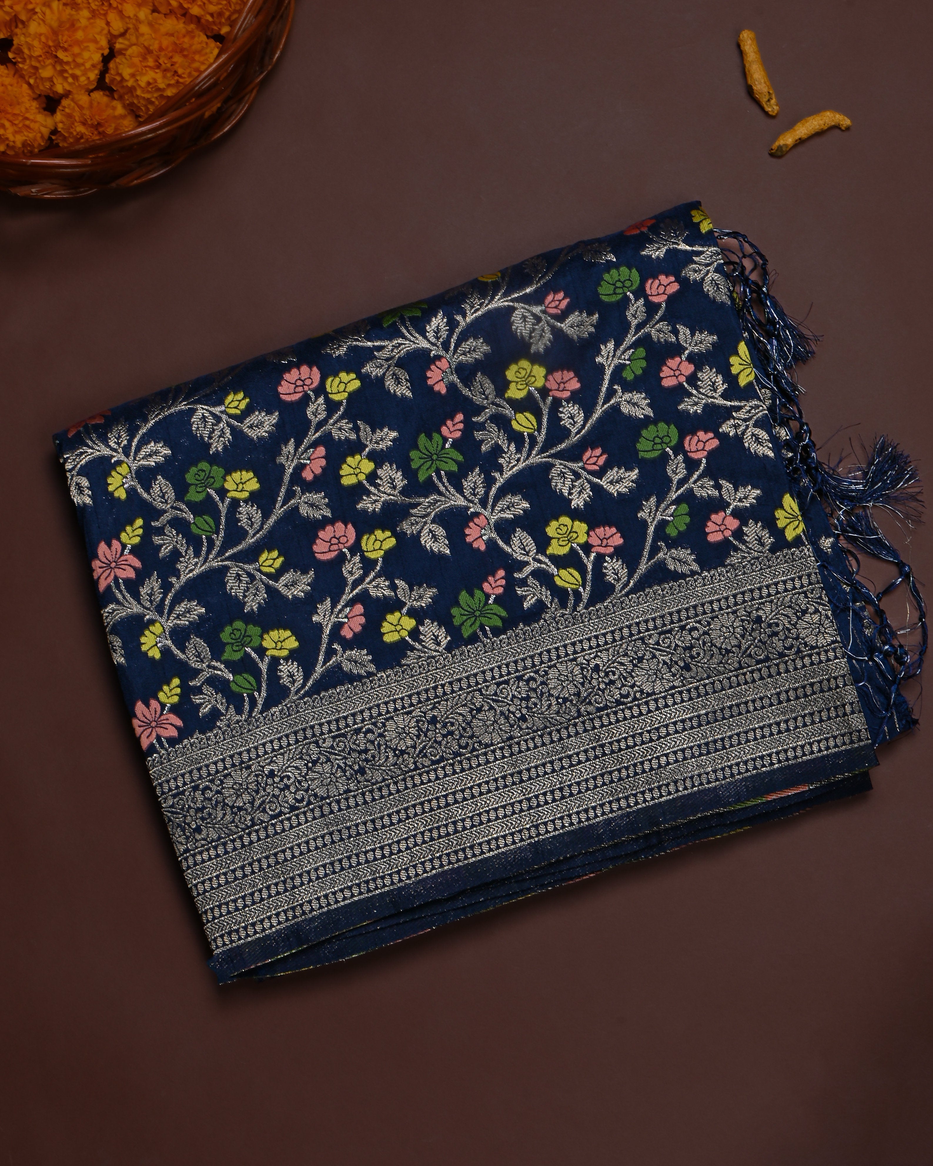 Navy Blue color Silk Saree