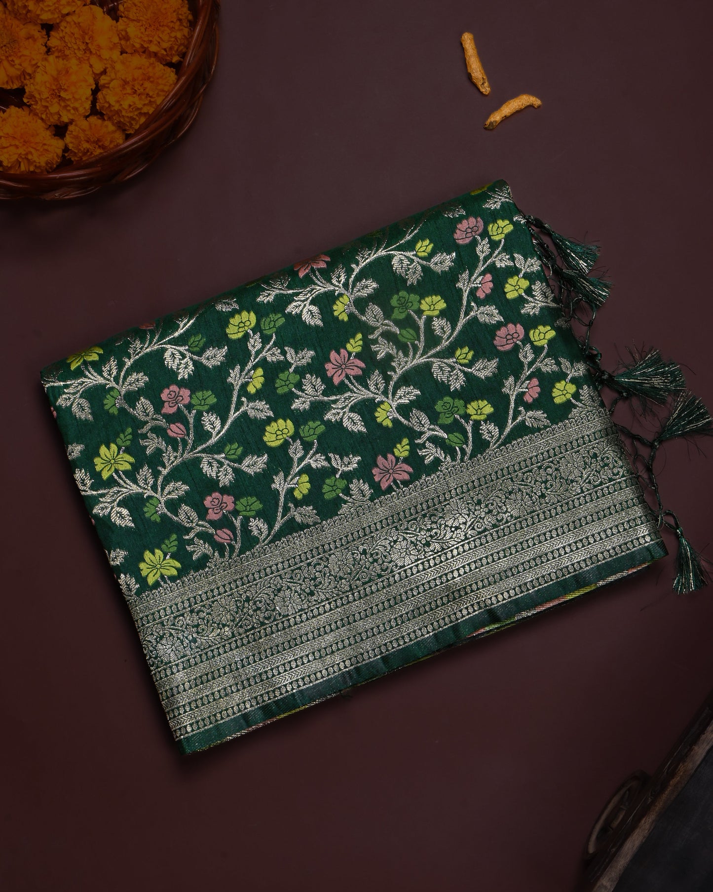 Bottle Green color Silk Saree