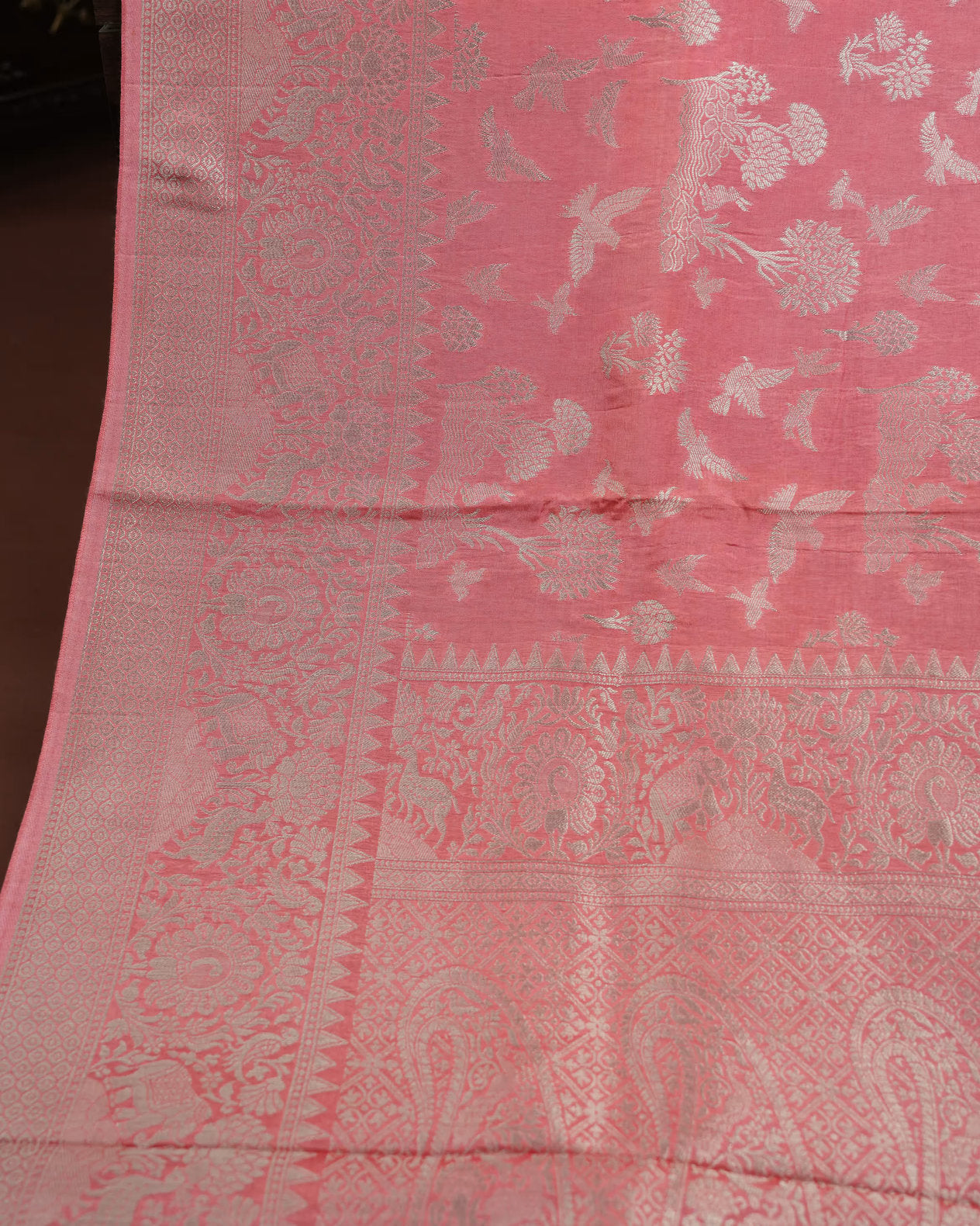 Coral Pink Color Silk Saree