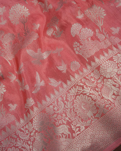Coral Pink Color Silk Saree