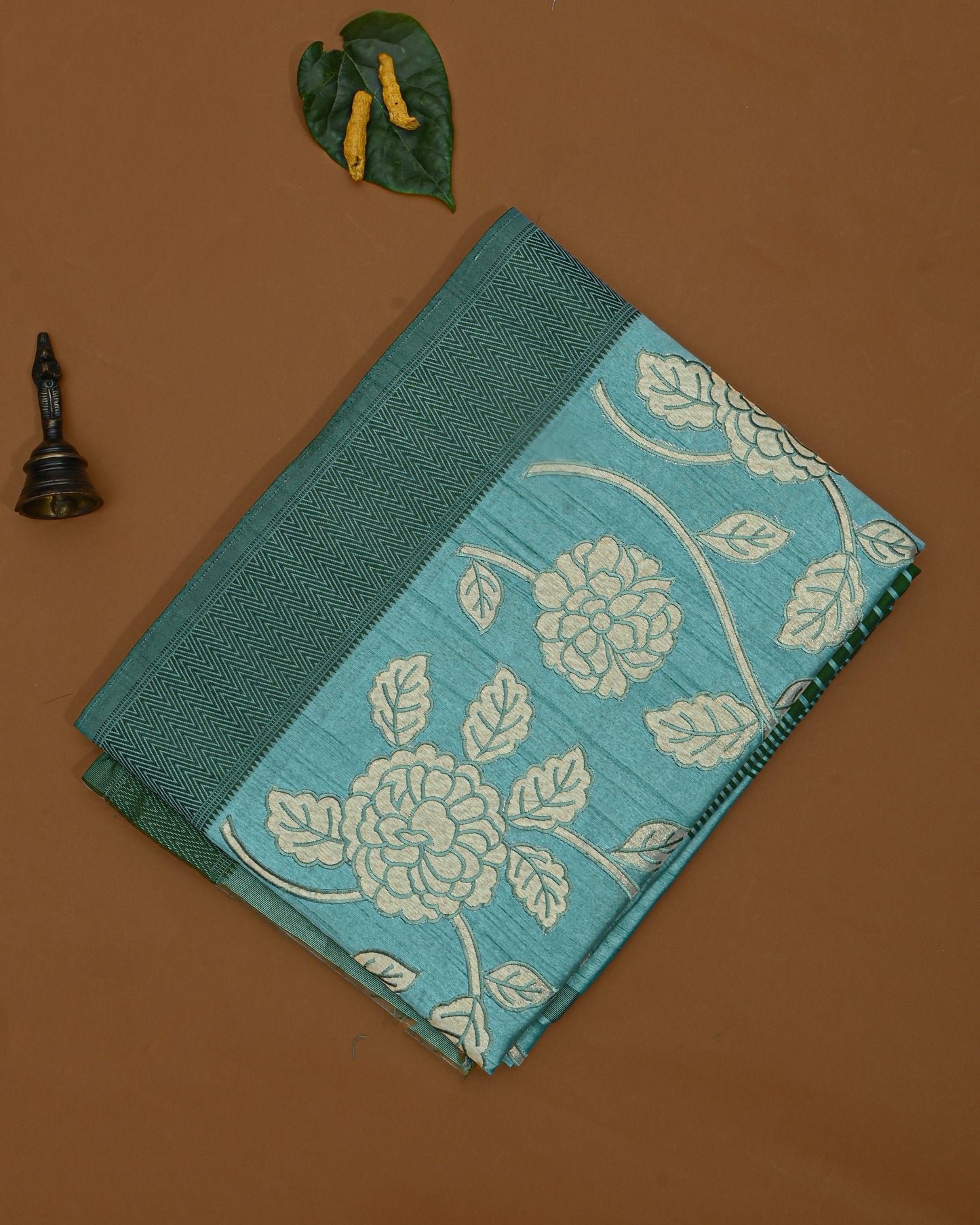 Ferozi color Silk Saree