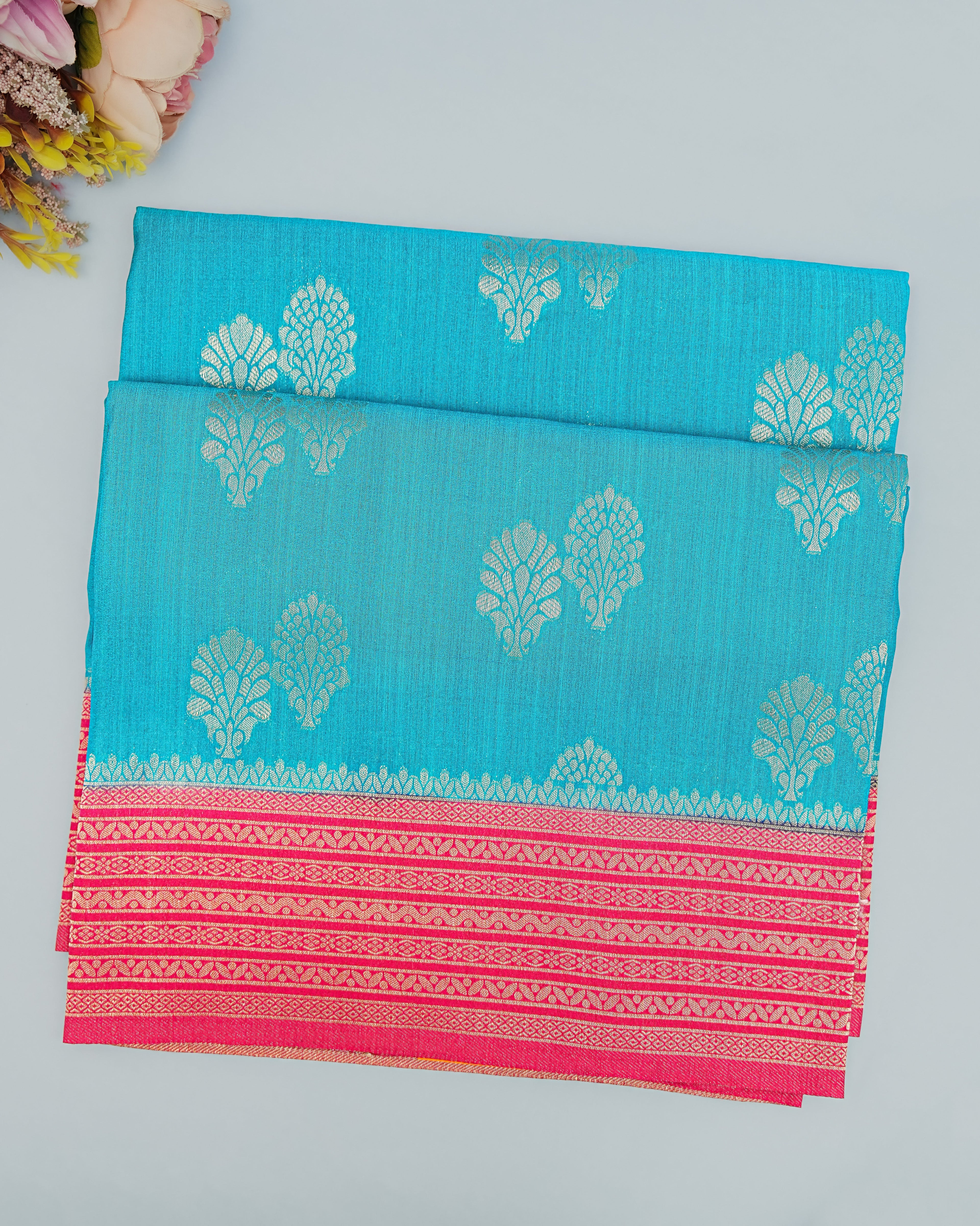 Ferozi color Silk Saree