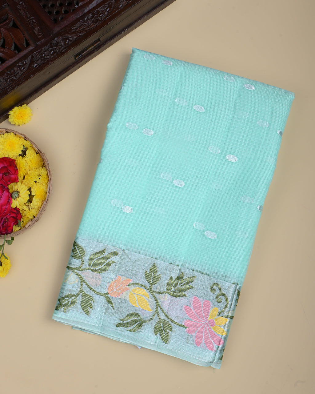 Ferozi Color Silk Saree