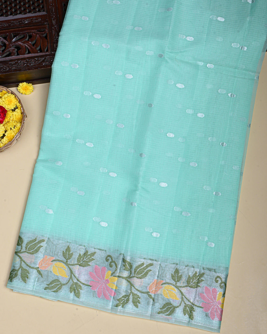 Ferozi Color Silk Saree