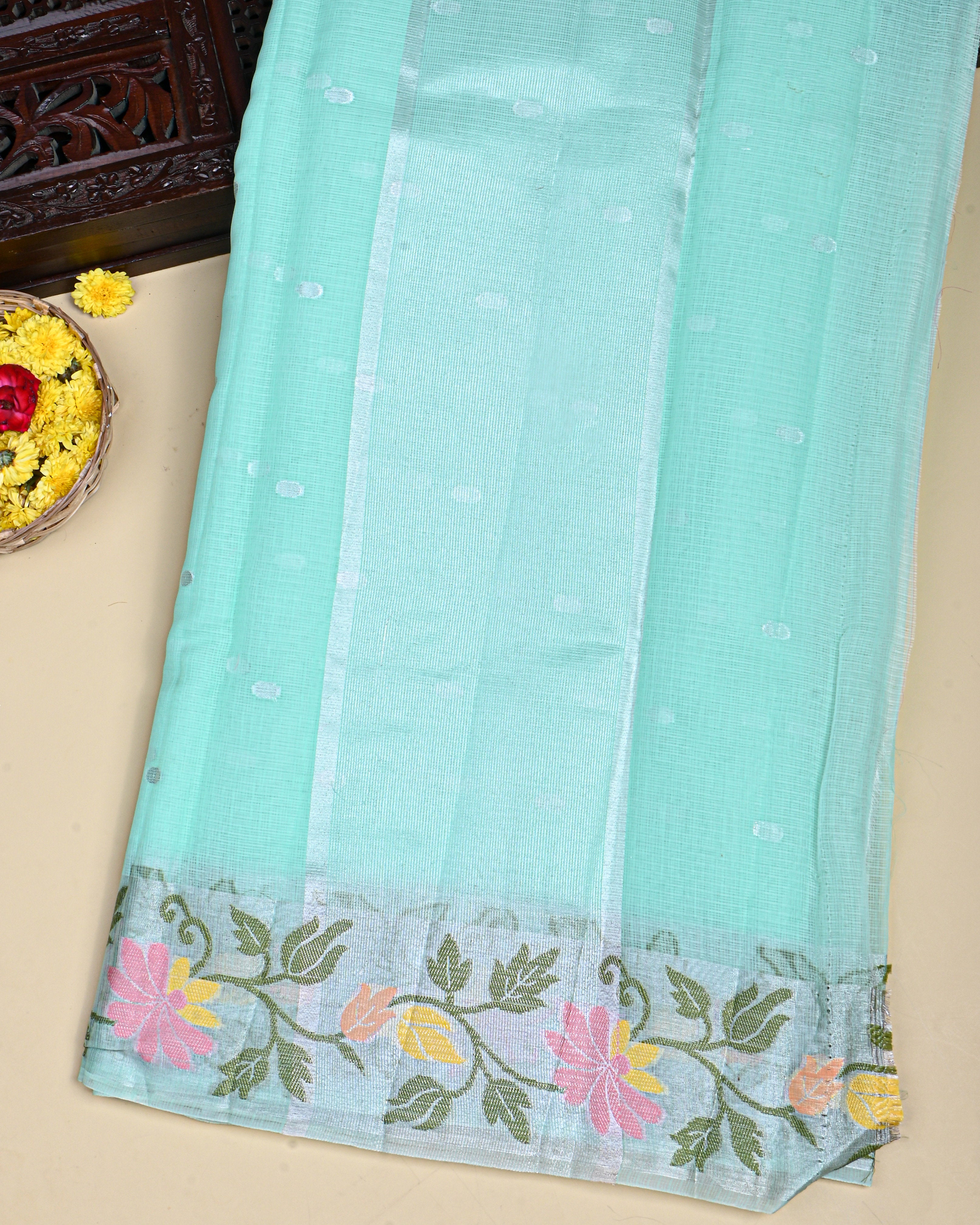Ferozi Color Silk Saree
