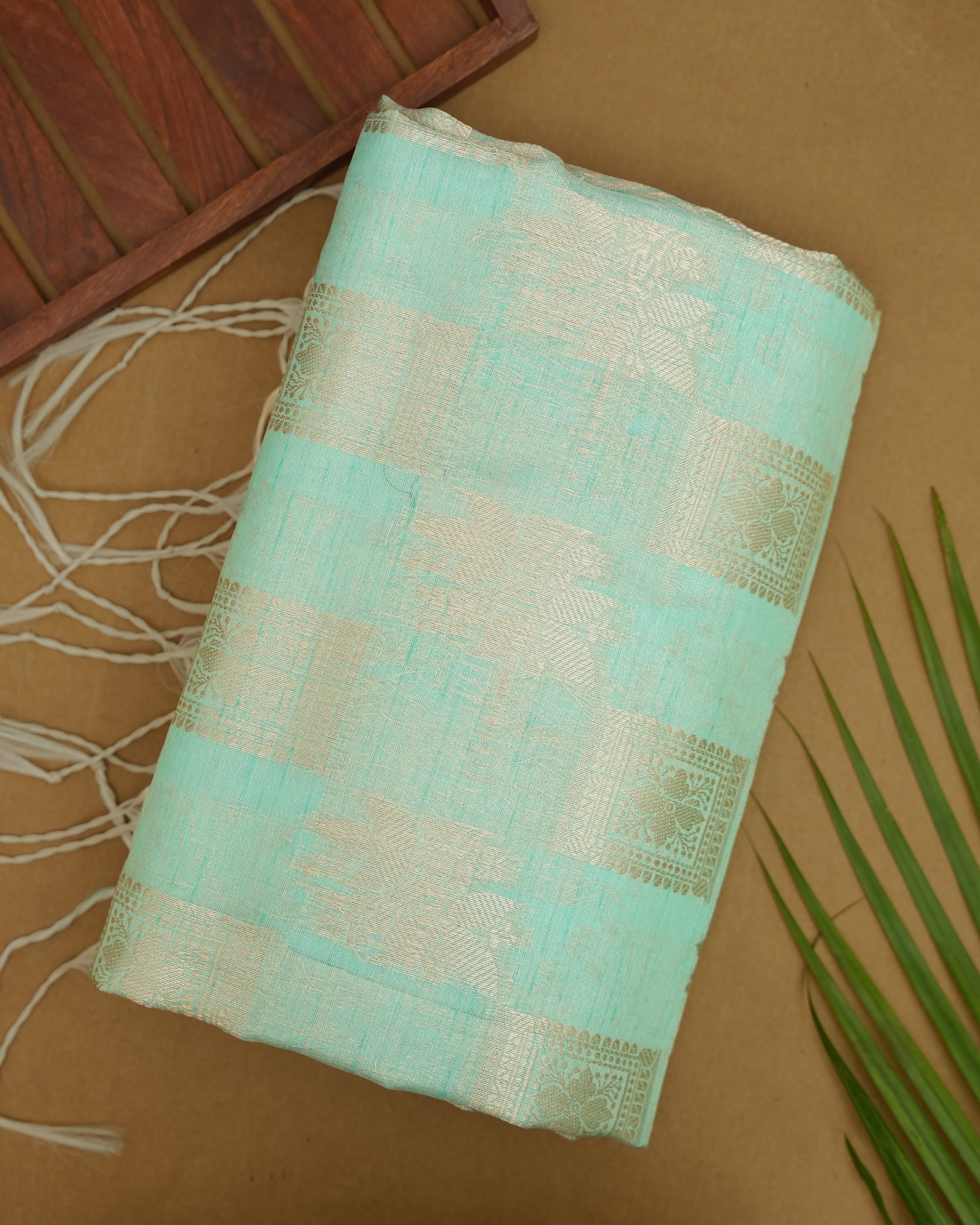 Ferozi color Silk Saree