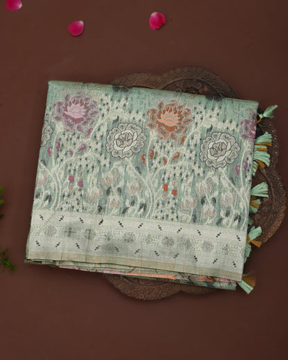 Ferozi color Chanderi Saree