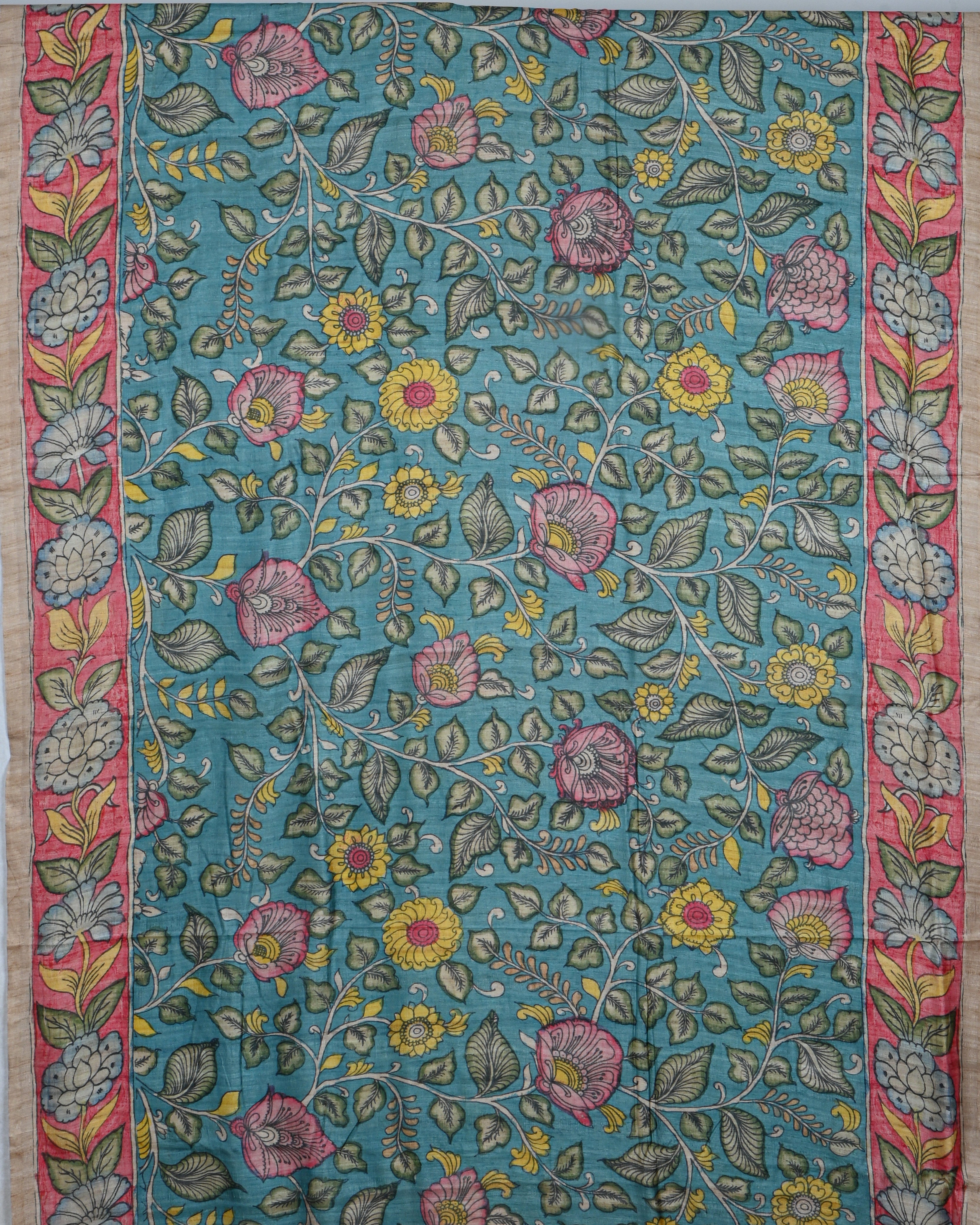 Ferozi color Tusser Saree