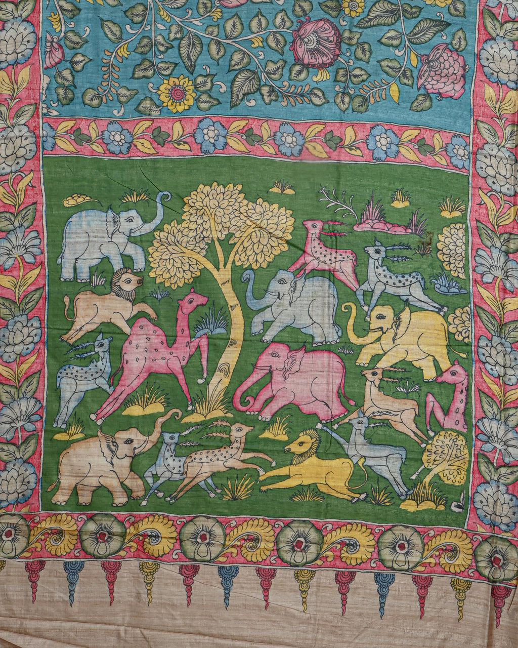 Ferozi color Tusser Saree