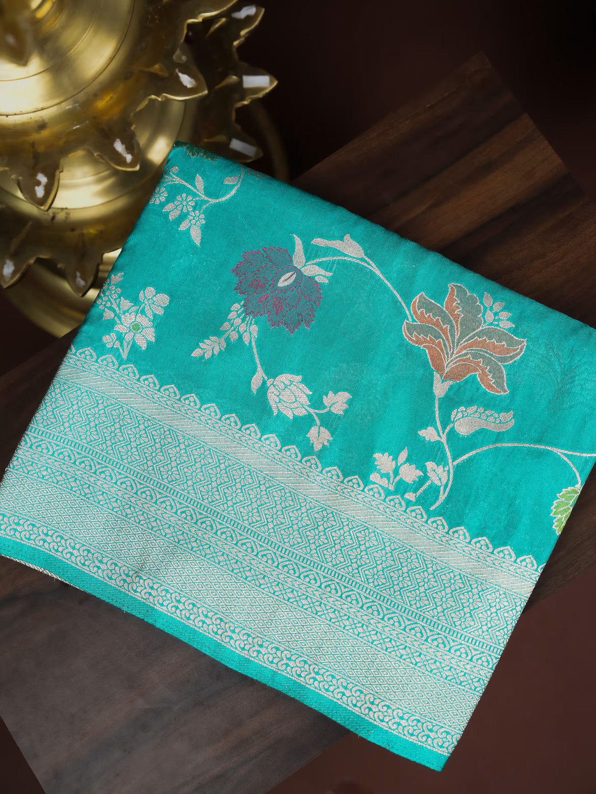 Ferozi Color Silk Saree