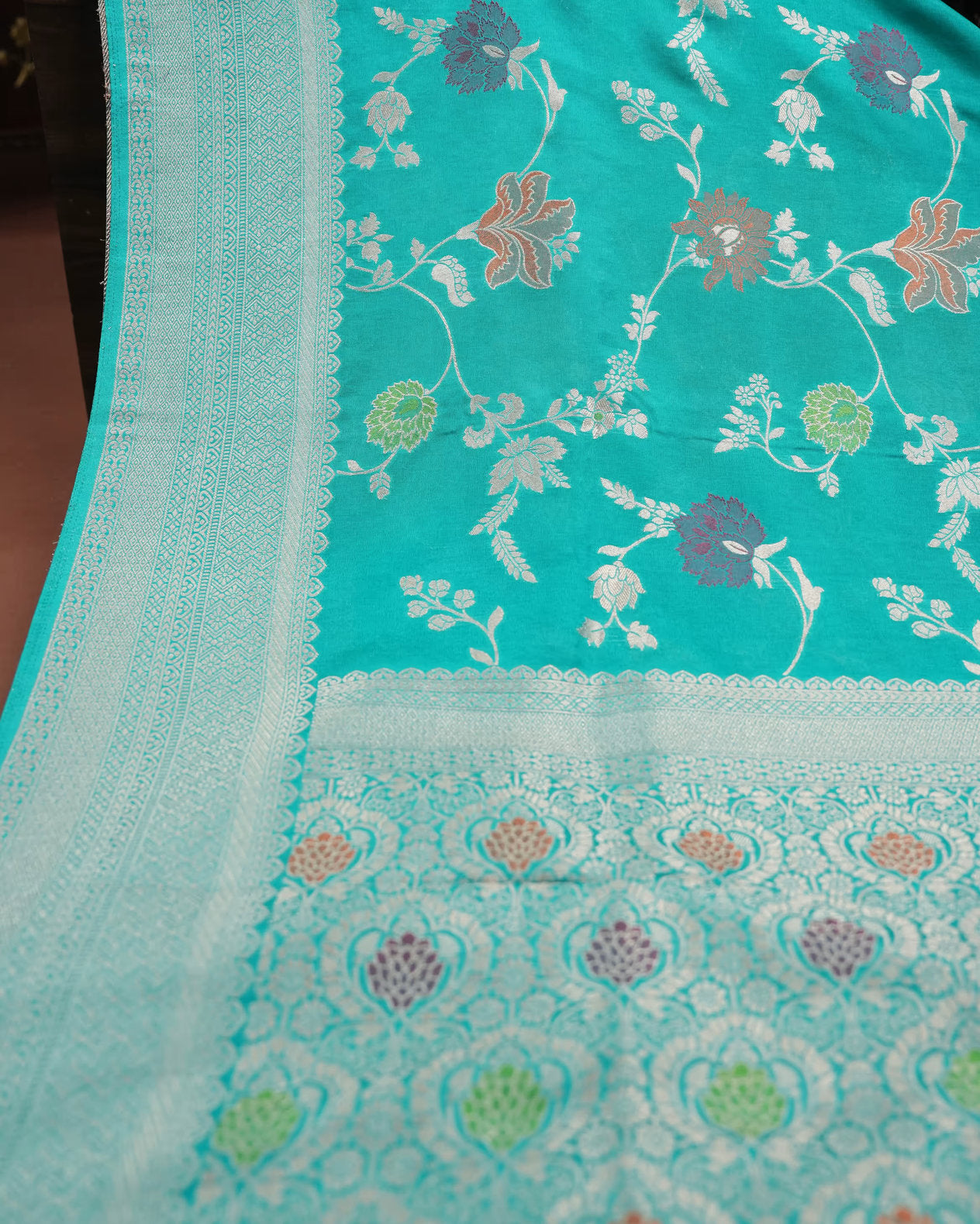 Ferozi Color Silk Saree