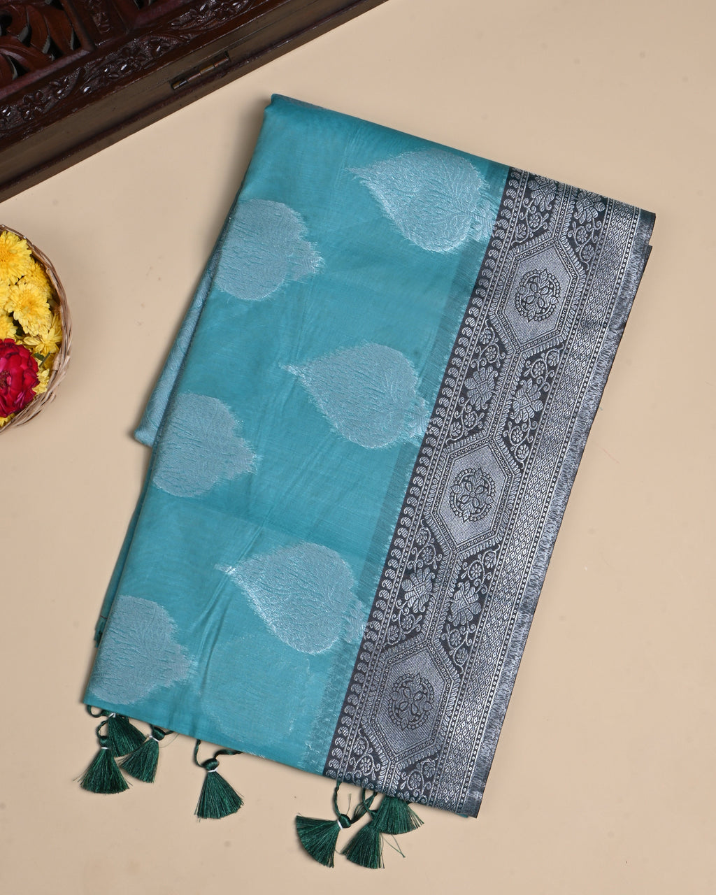 Ferozi Color Silk Saree