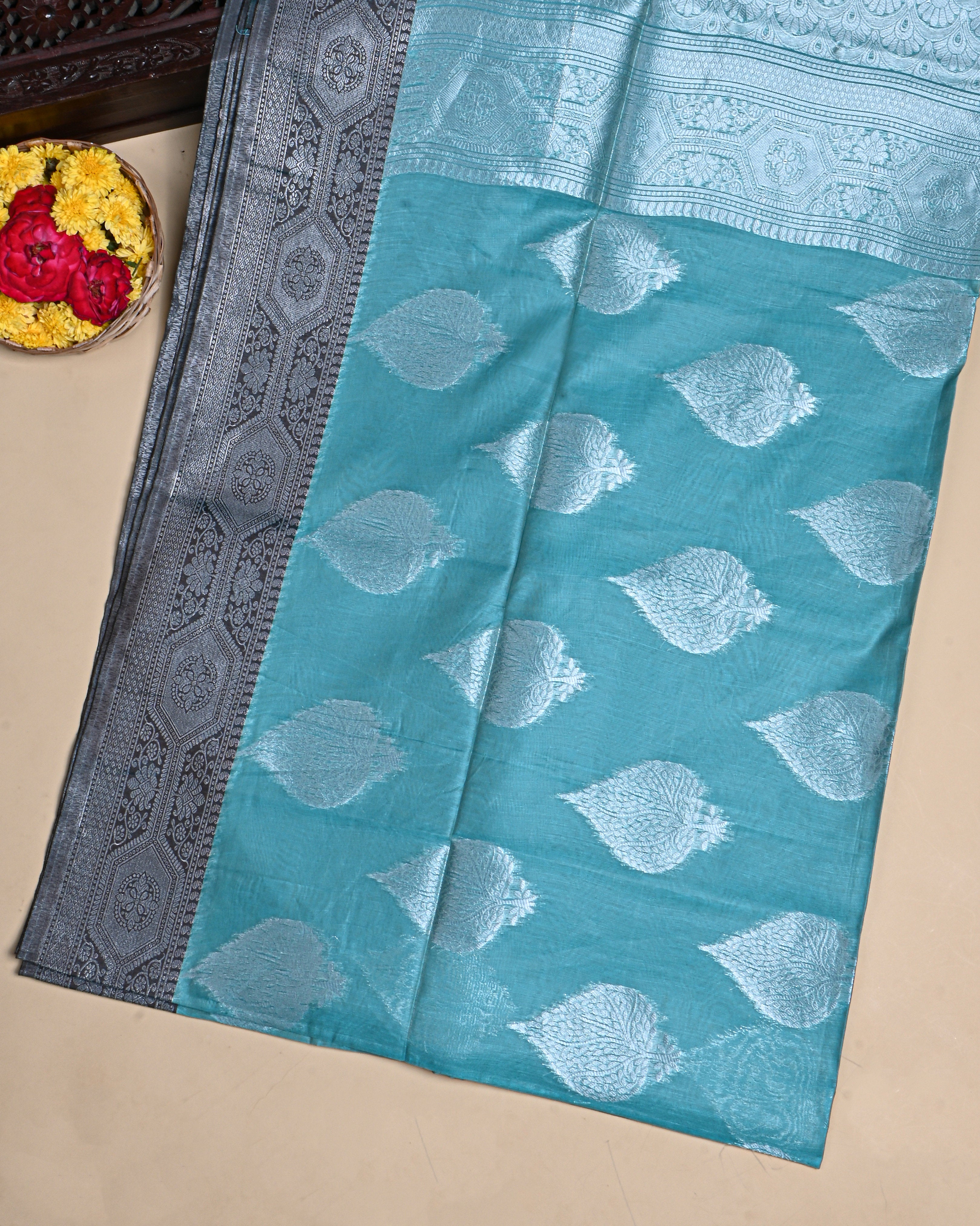 Ferozi Color Silk Saree