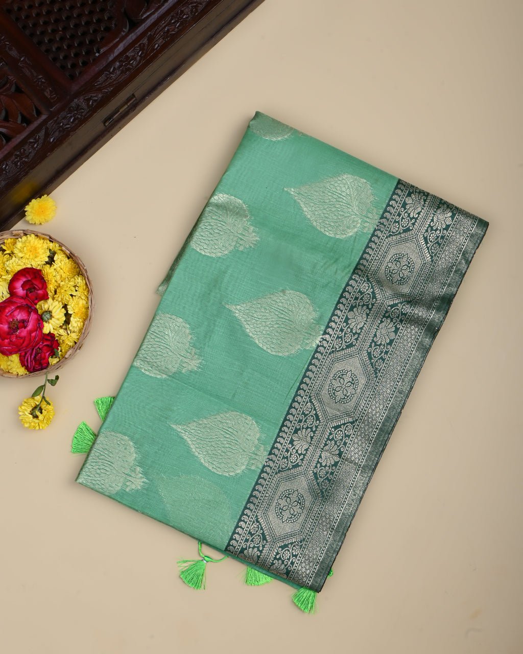 Ferozi Color Silk Saree
