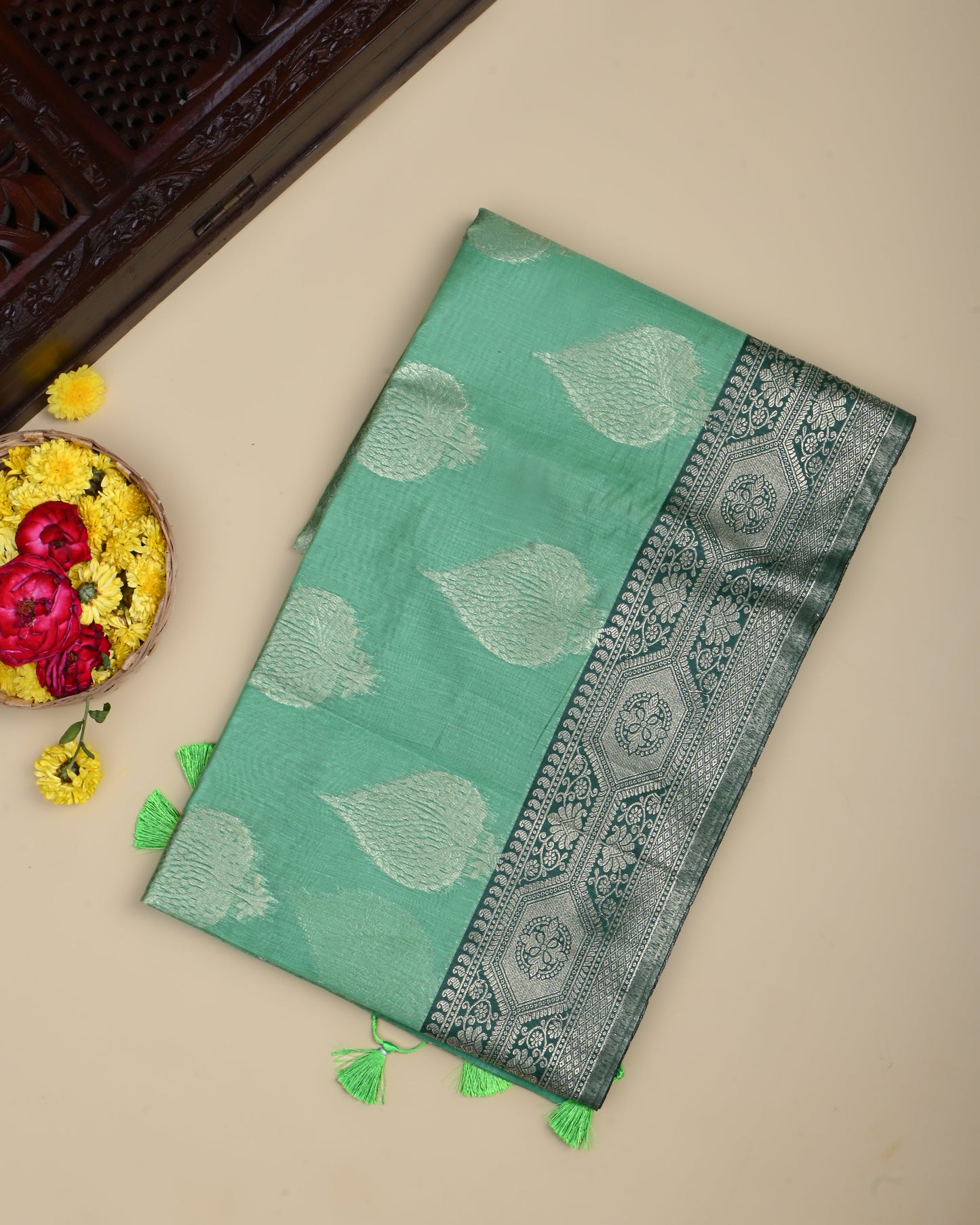 Ferozi Color Silk Saree