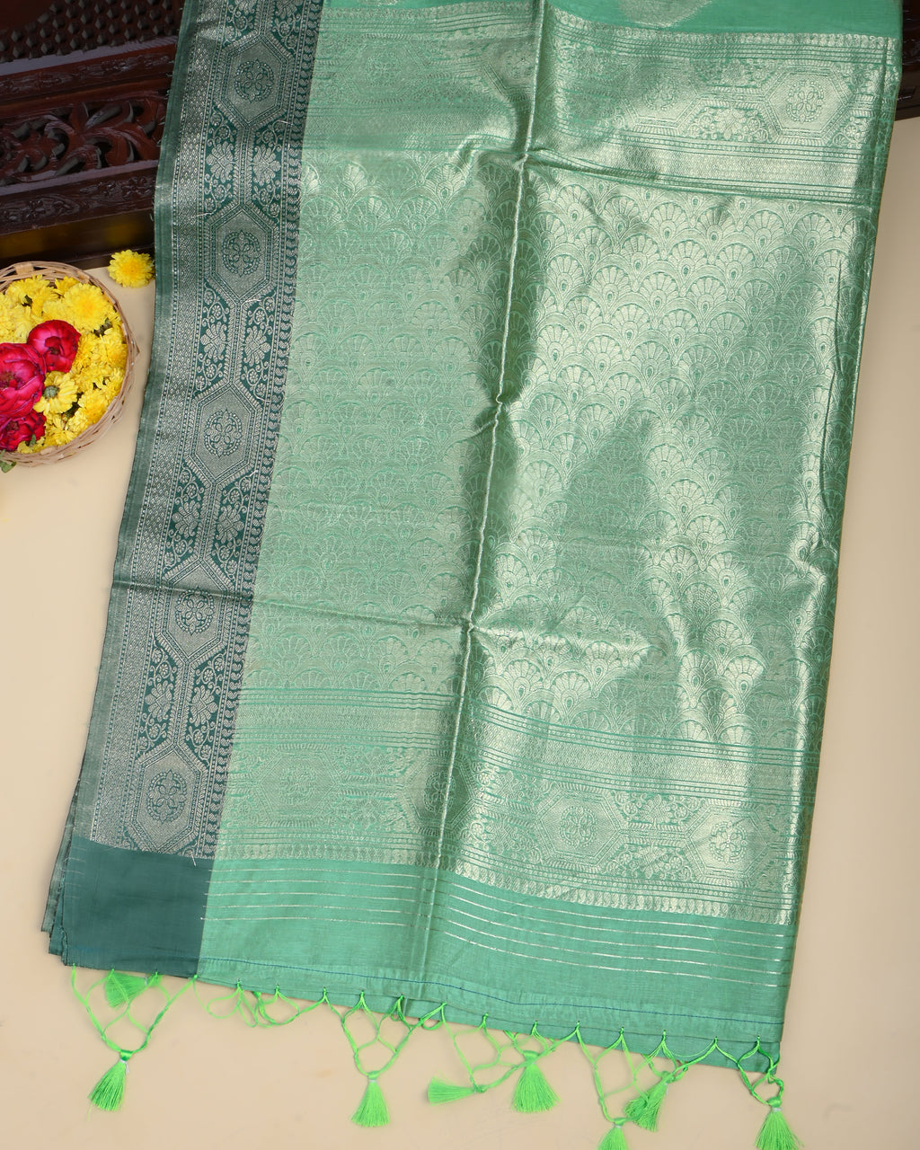 Ferozi Color Silk Saree