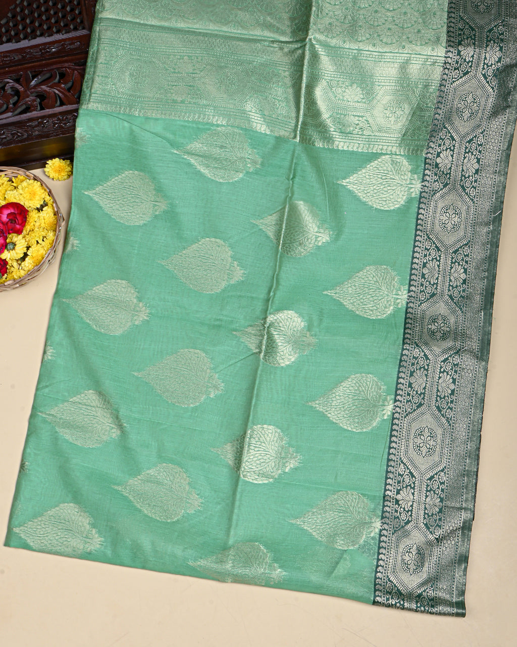 Ferozi Color Silk Saree