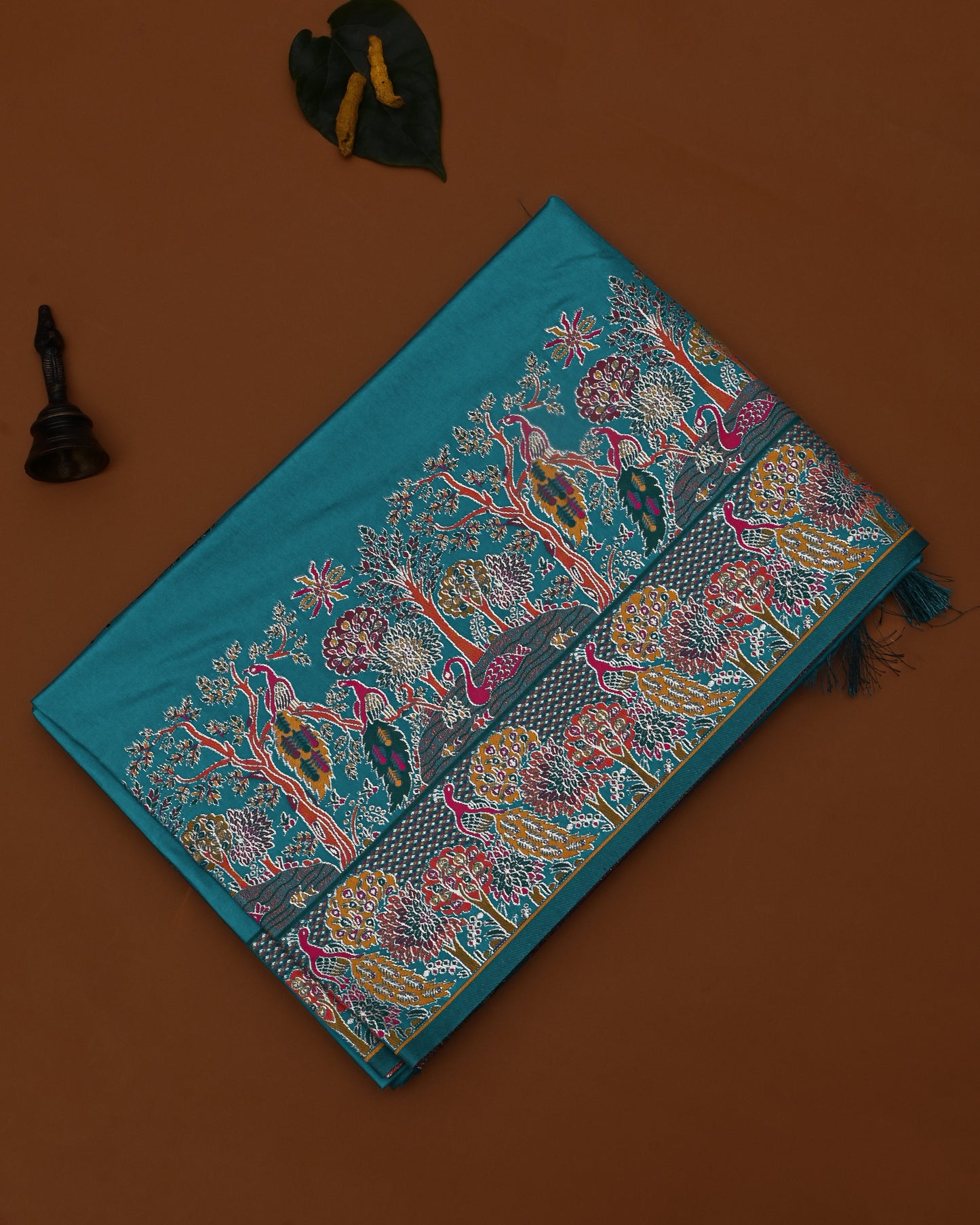 Ferozi color Silk Saree