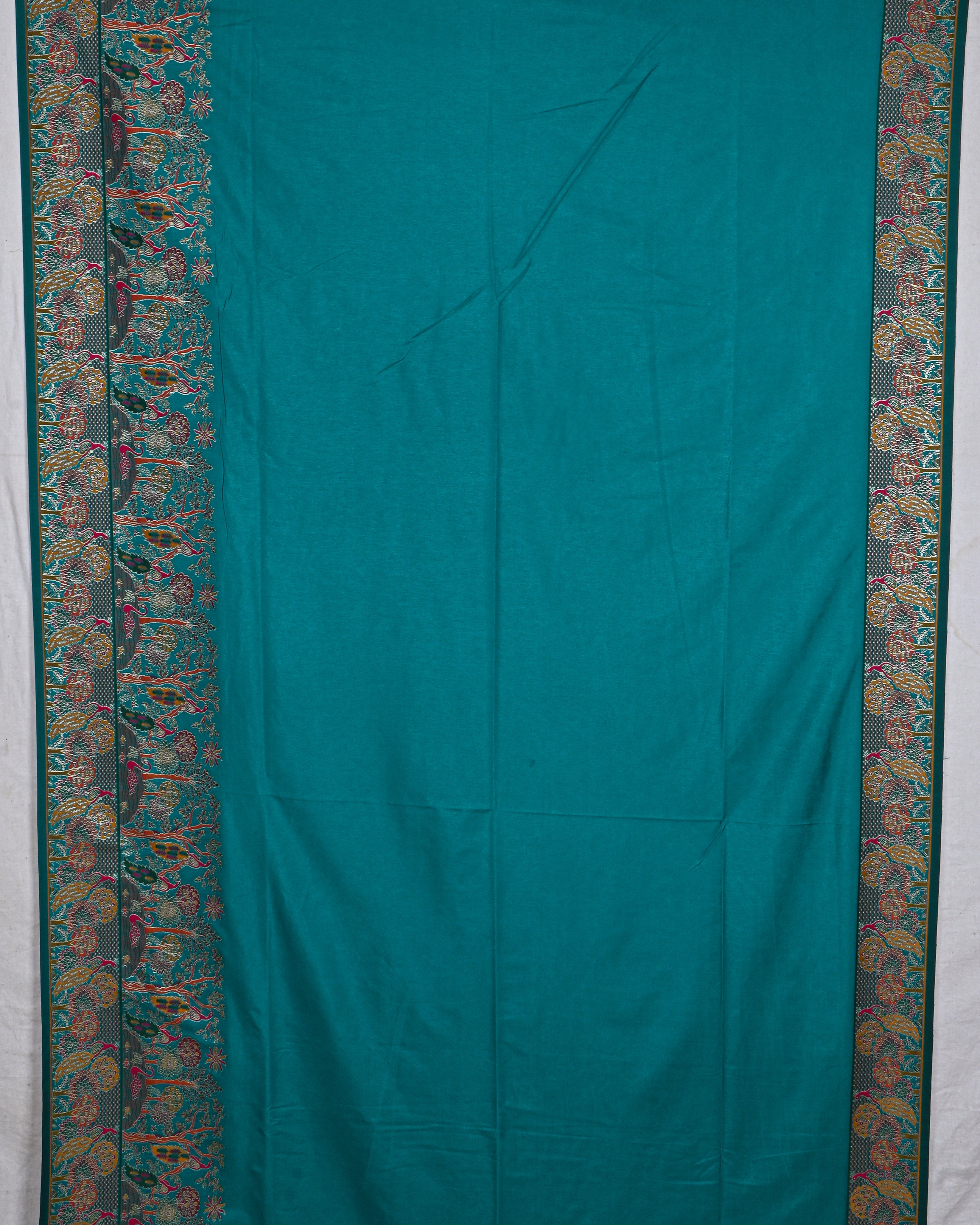 Ferozi color Silk Saree