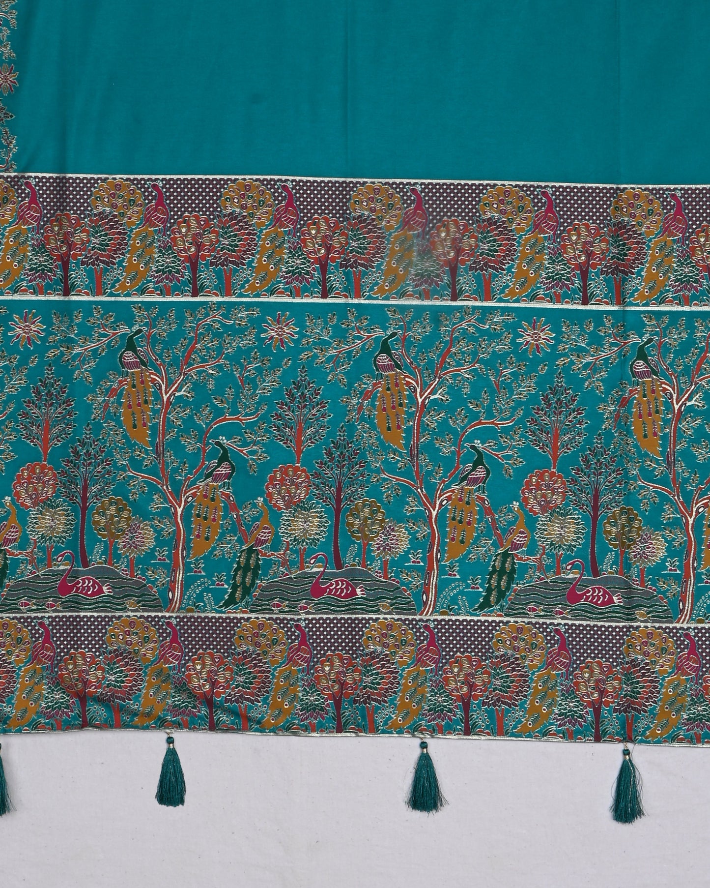 Ferozi color Silk Saree