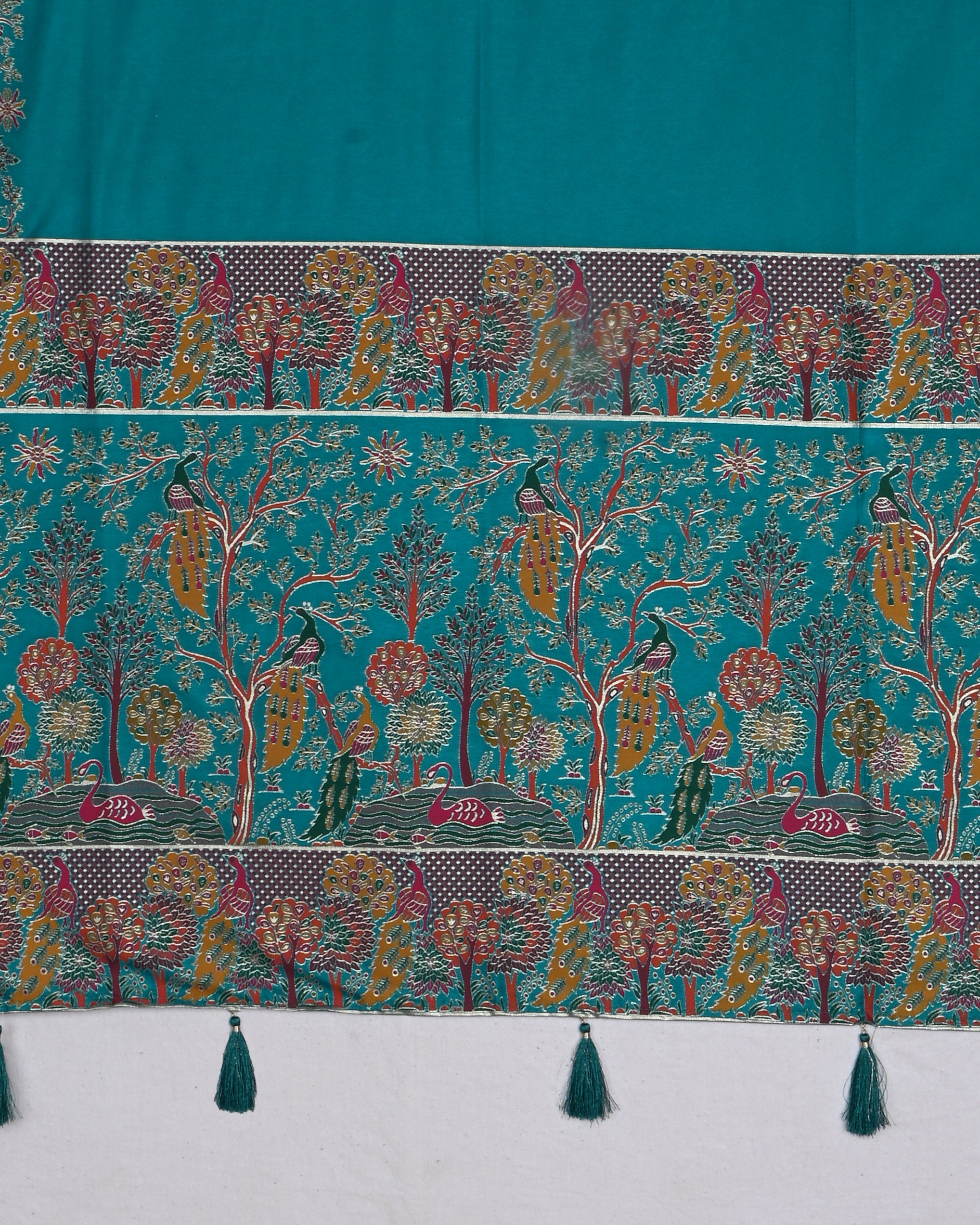 Ferozi color Silk Saree