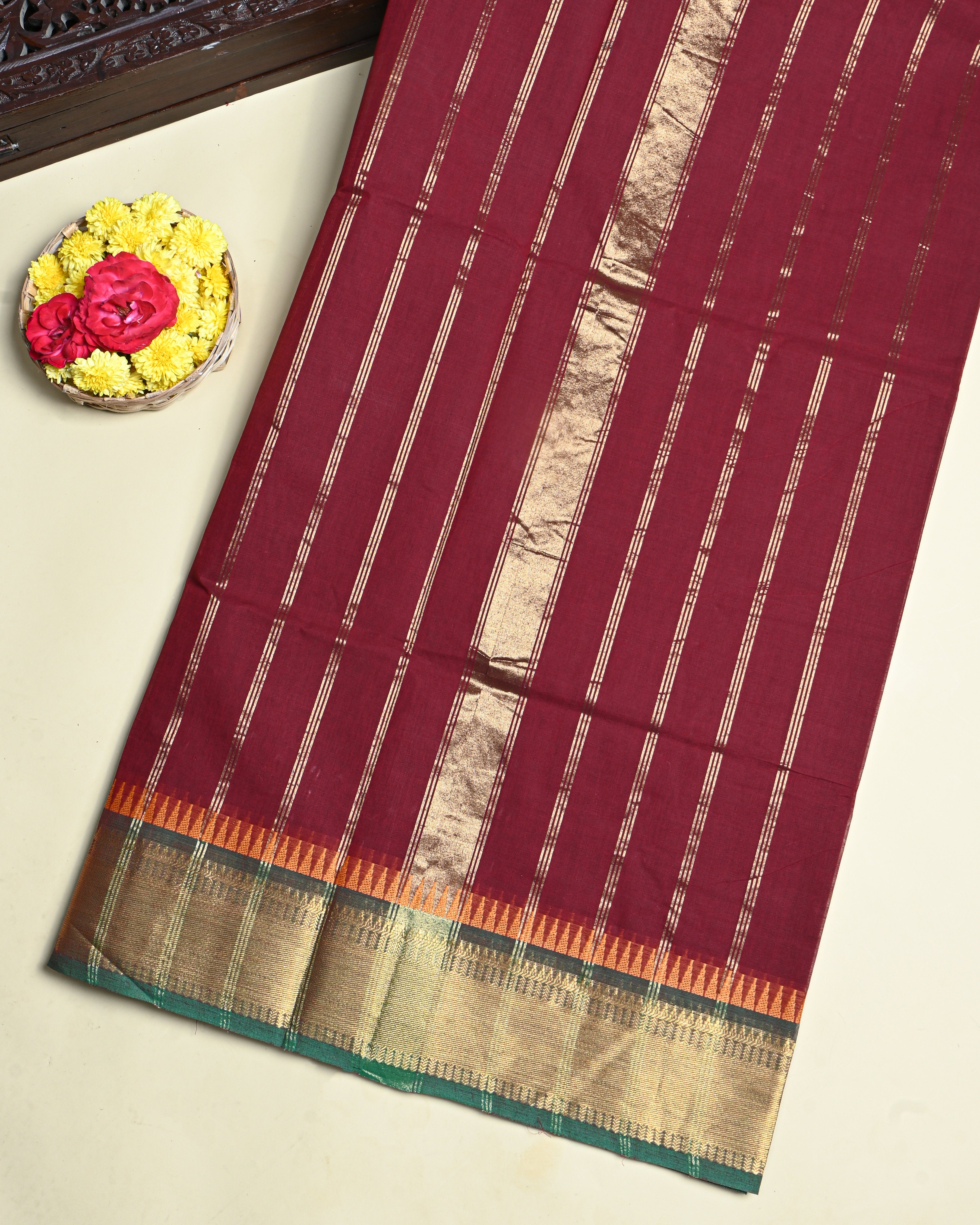 Maroon Color Cotton Saree