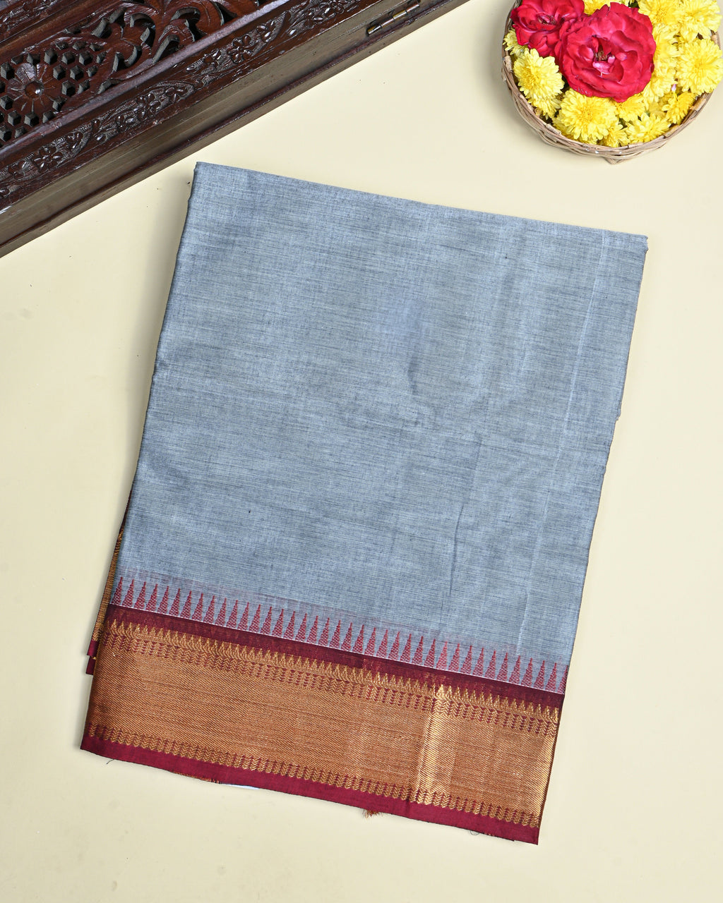 Grey Color Cotton Saree