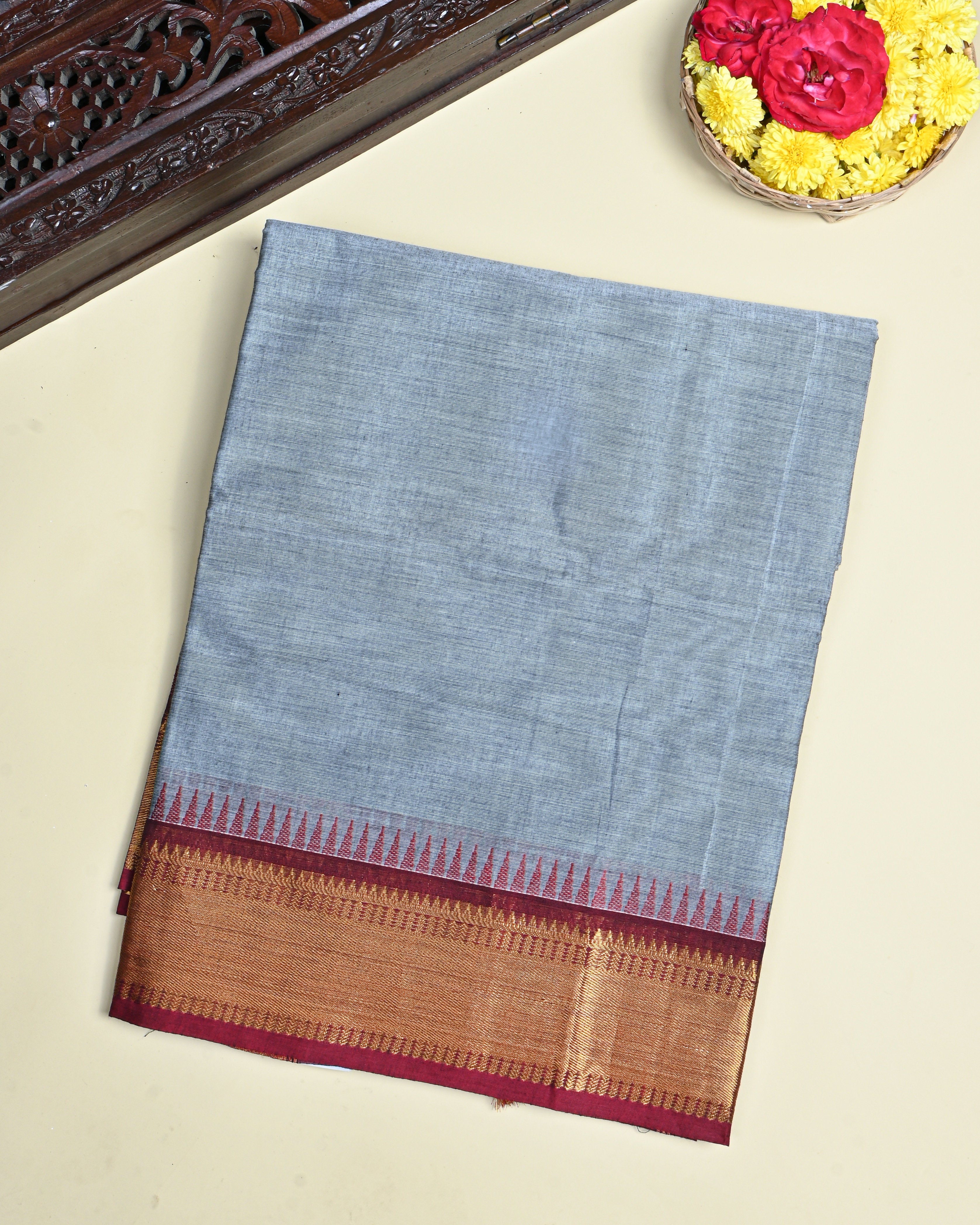 Grey Color Cotton Saree