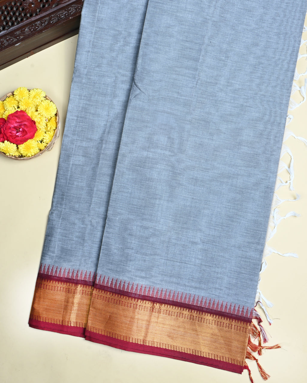 Grey Color Cotton Saree