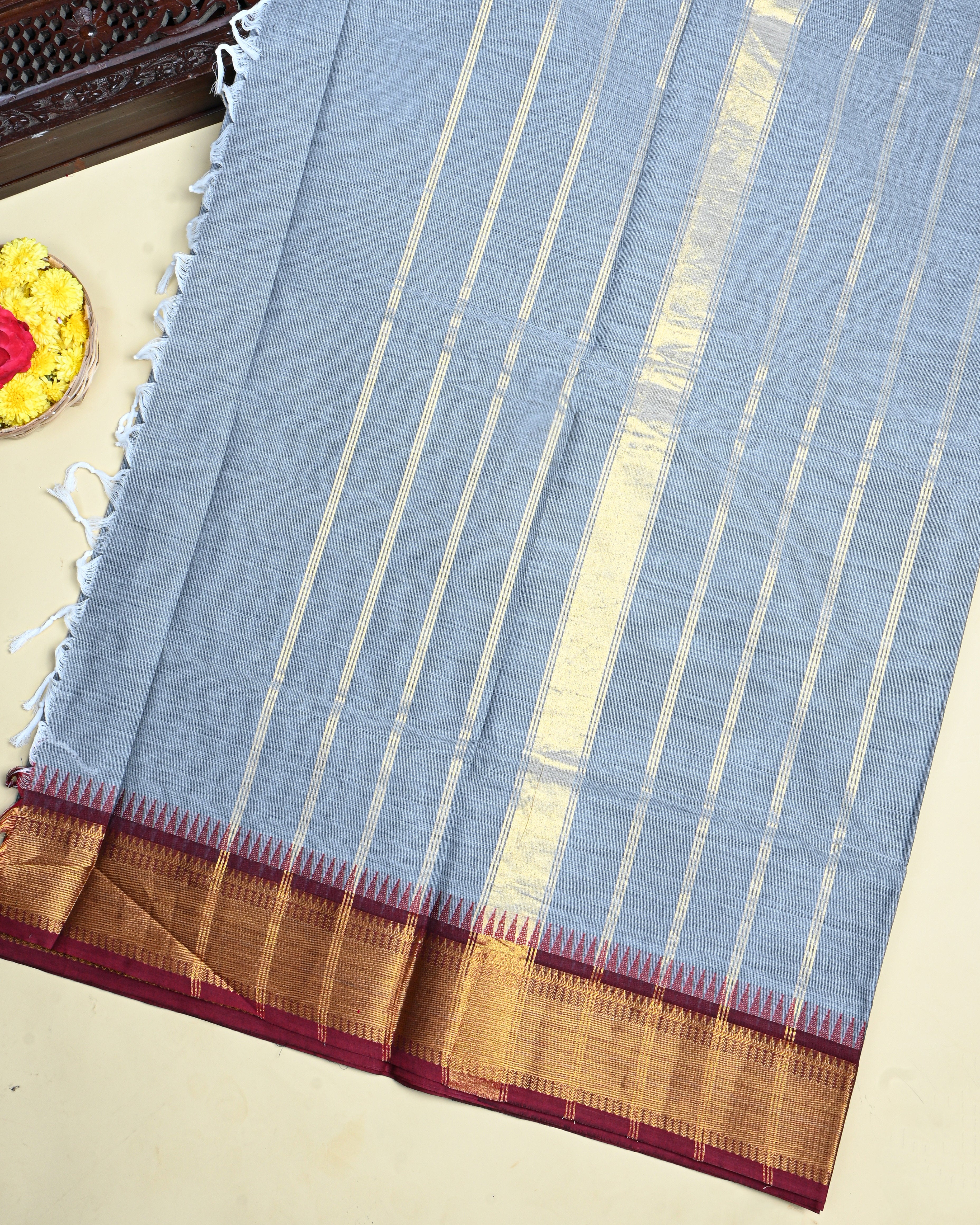 Grey Color Cotton Saree