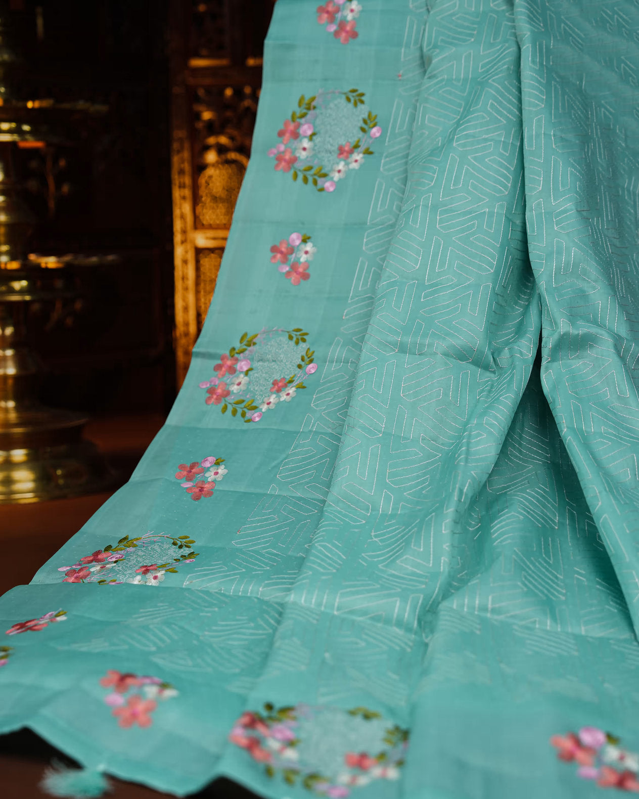 Ferozi Color Silk Saree