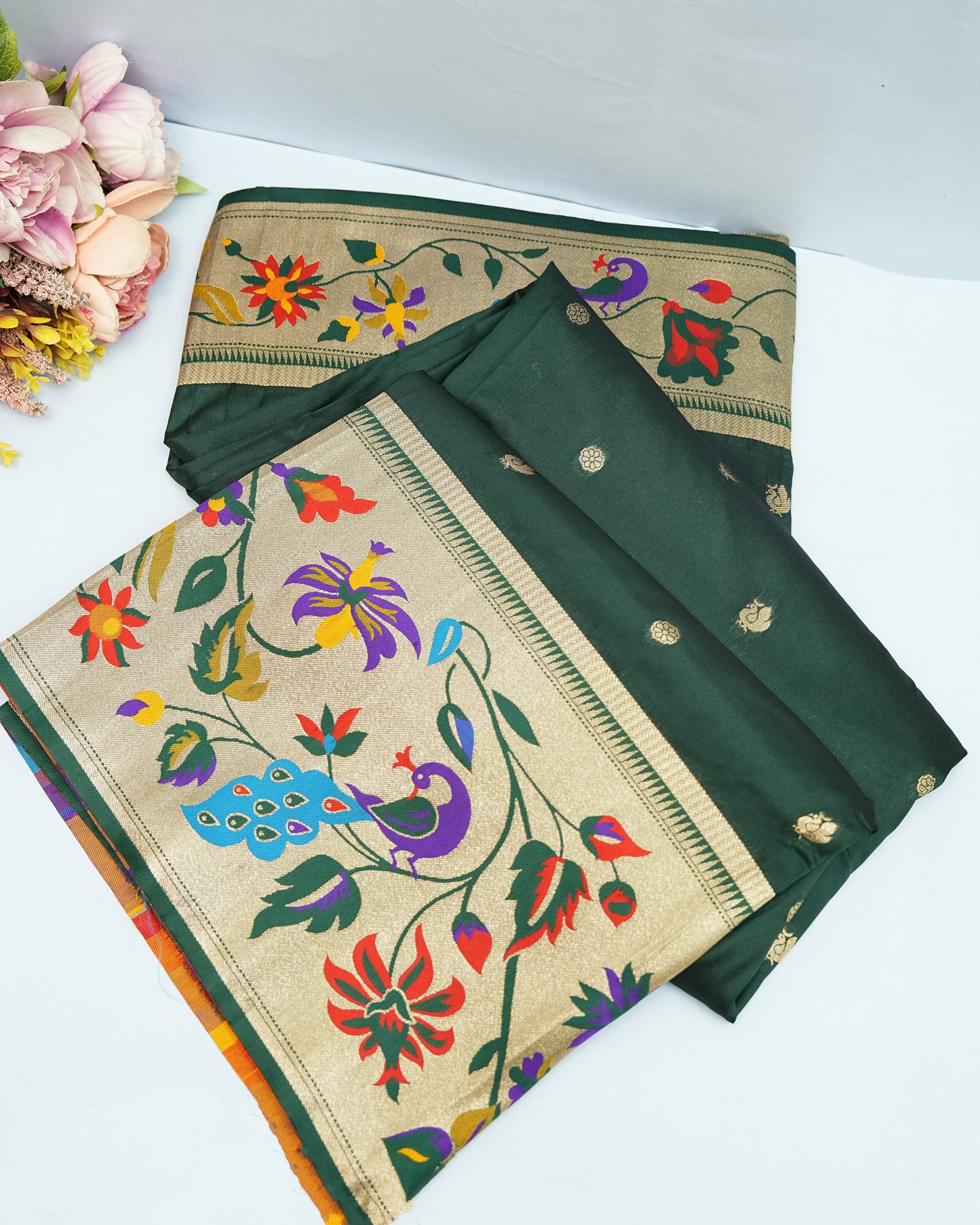 Bottle Green color Silk Saree