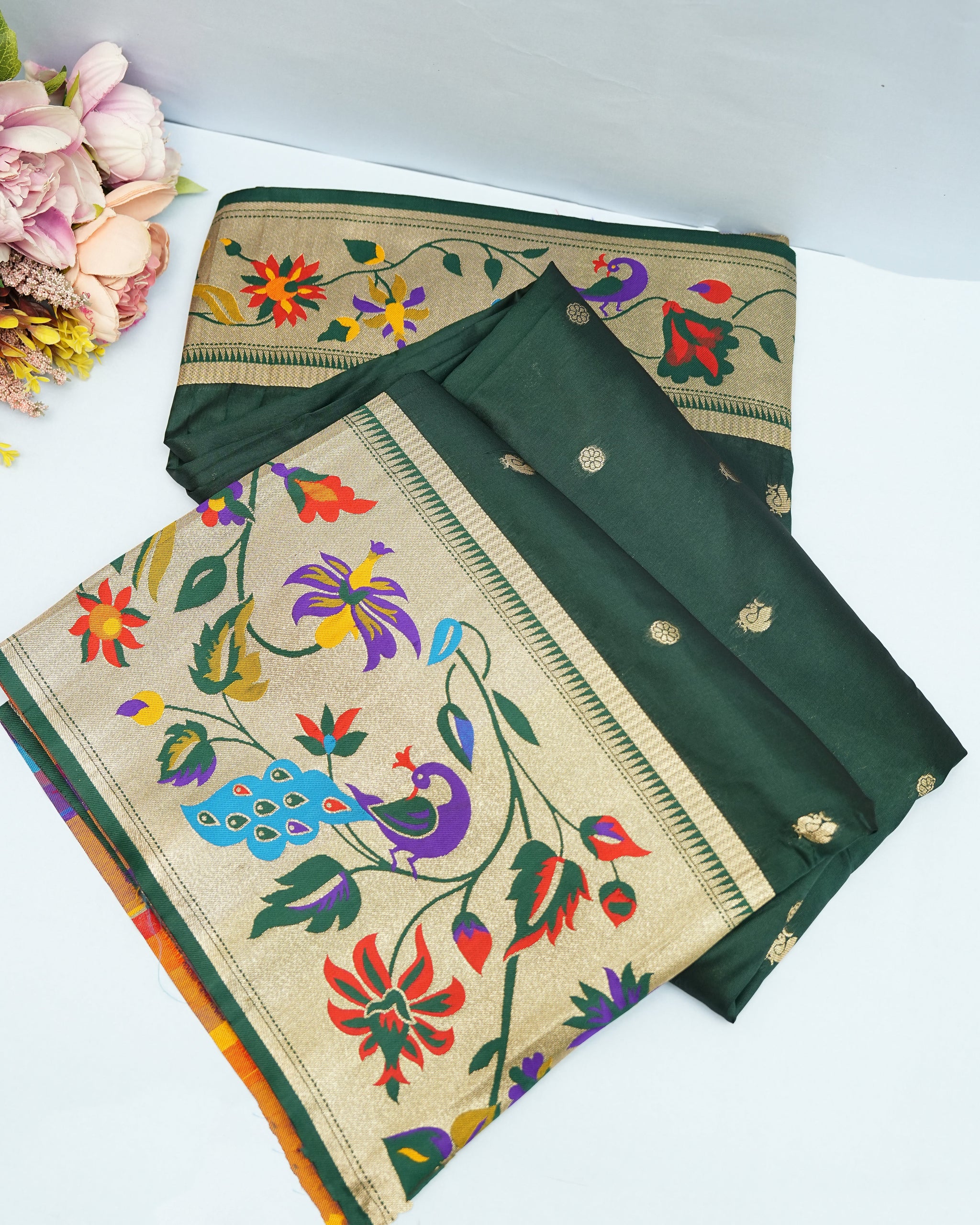 Bottle Green color Silk Saree