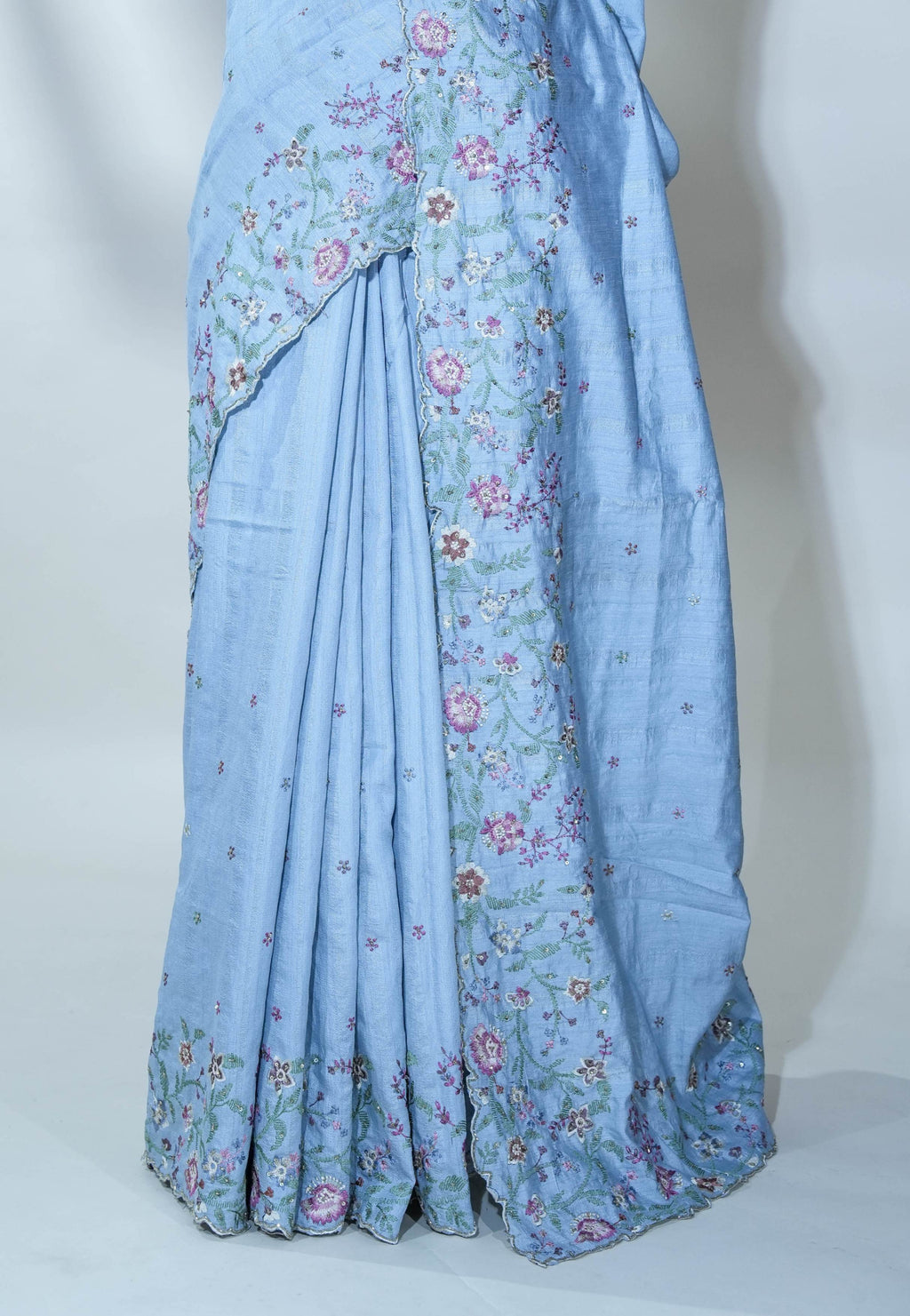 Grey Embroidery Tussar Saree