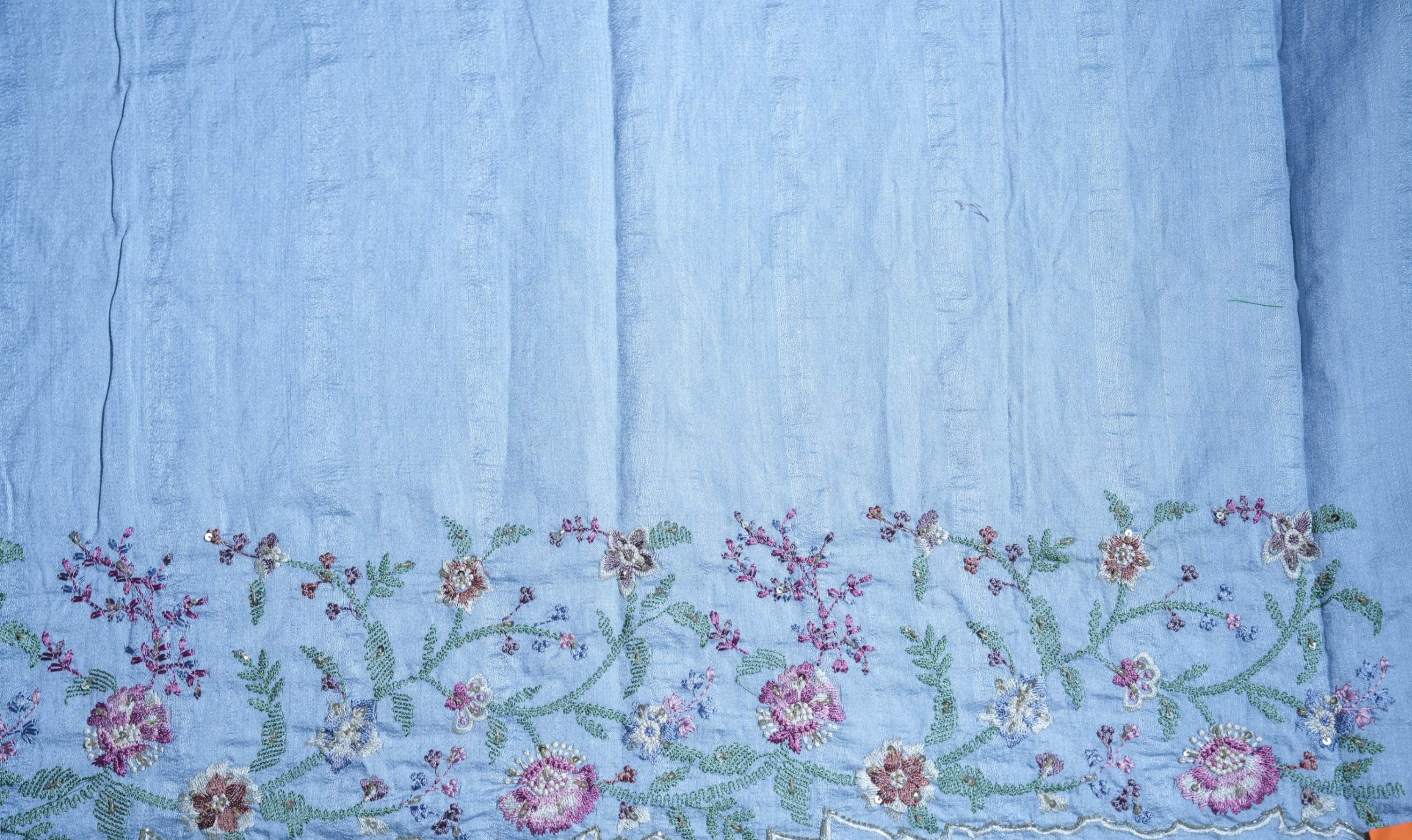 Grey Embroidery Tussar Saree