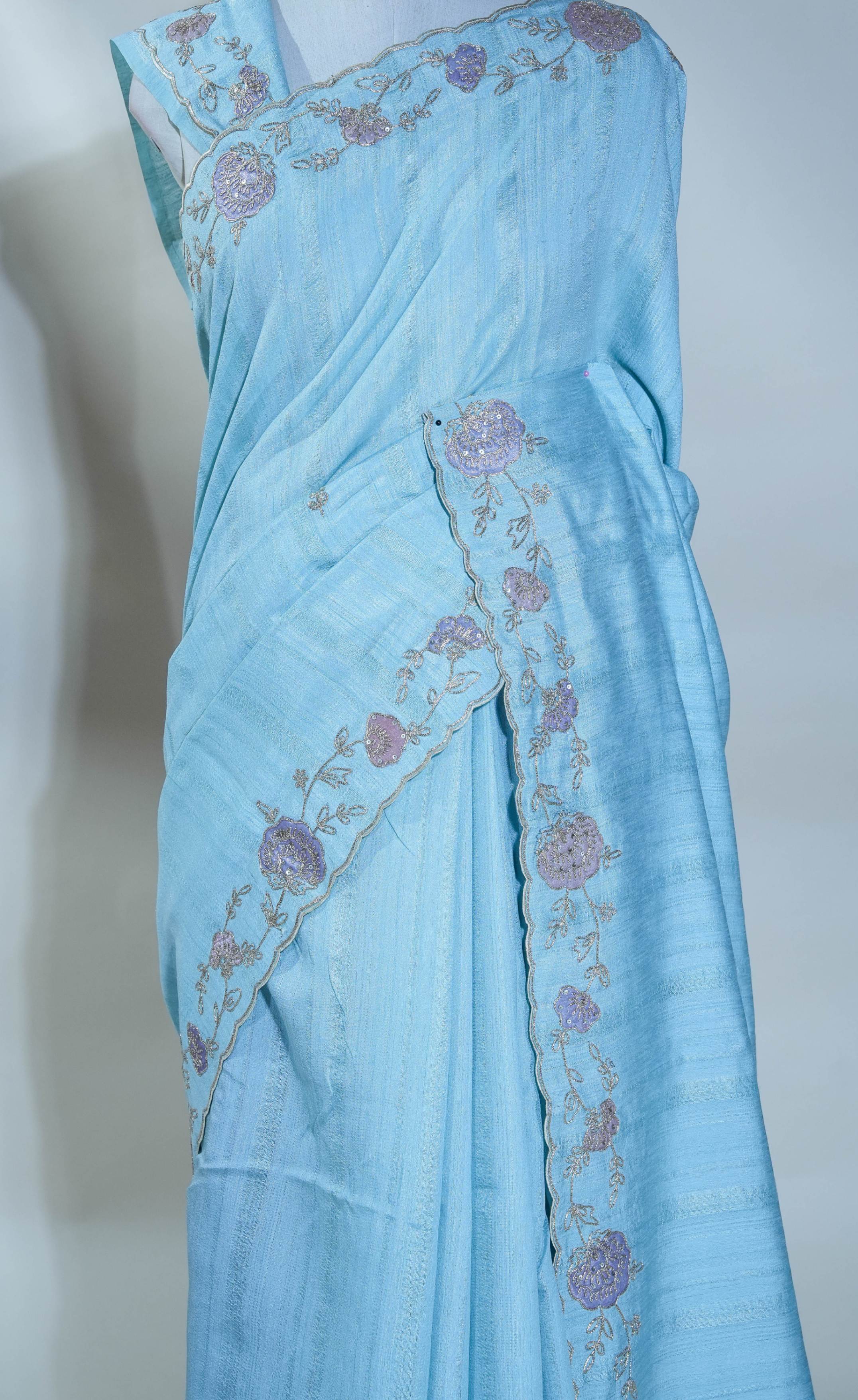 Ferozi Embroidery Tussar Saree