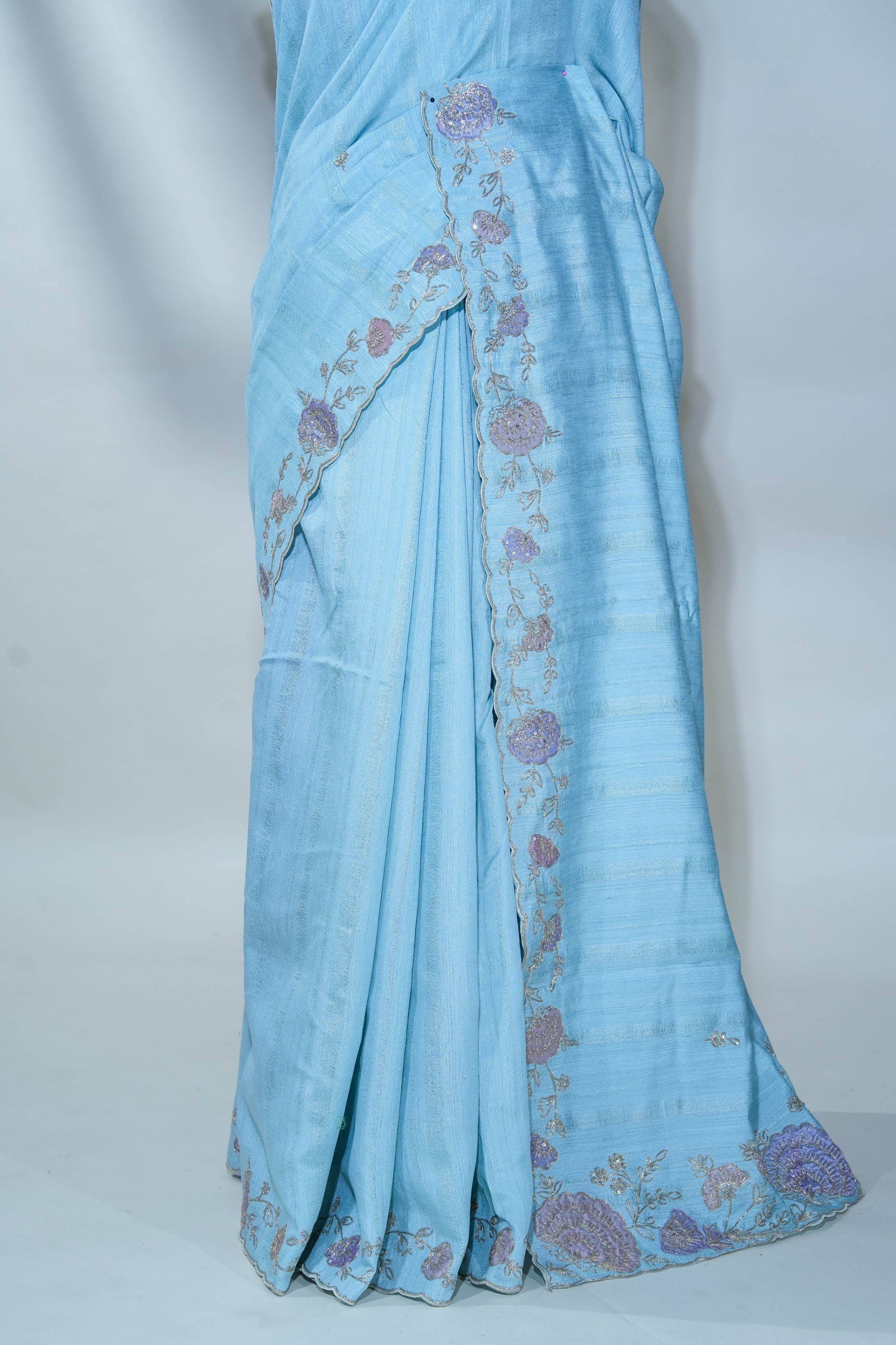 Ferozi Embroidery Tussar Saree