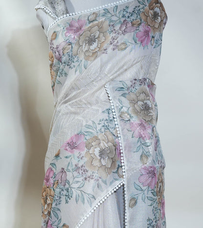 Gold Printed Embroidery Tissue Saree