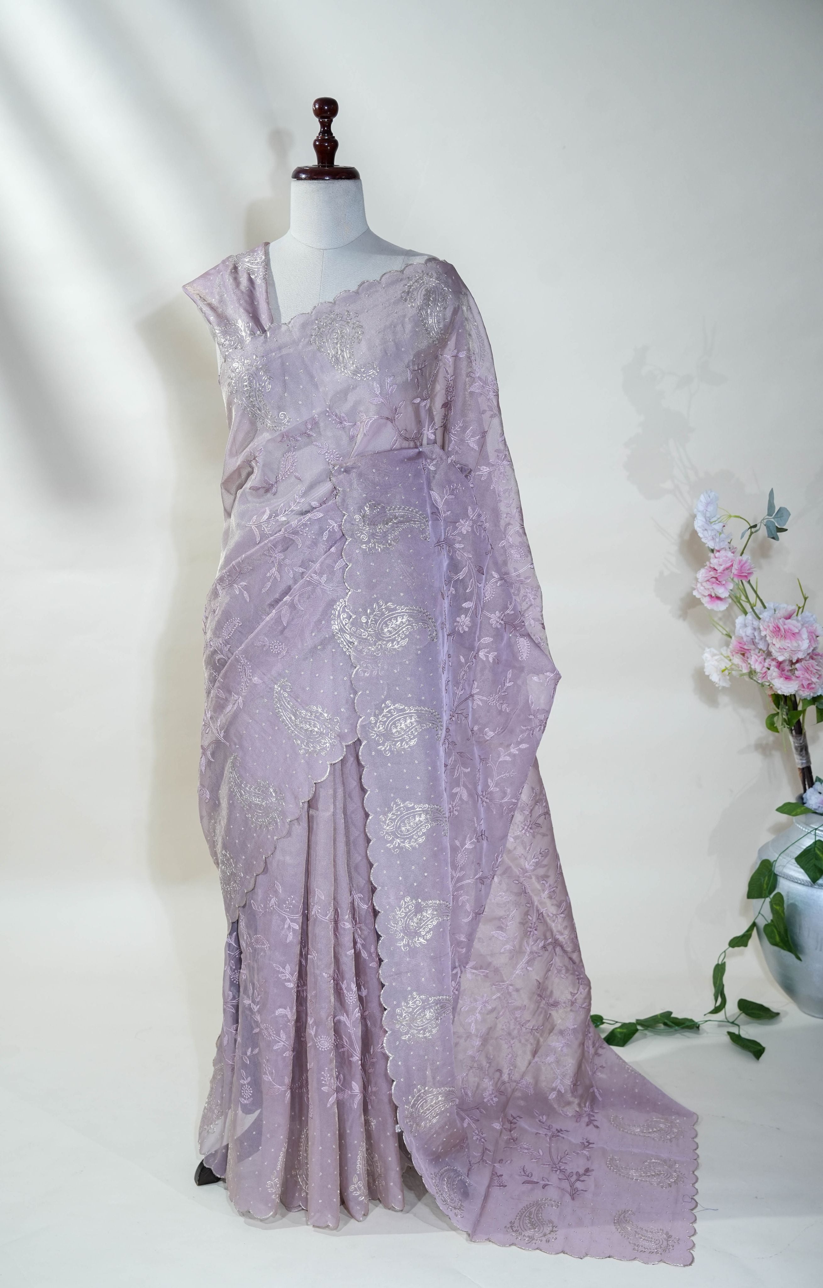 Purple Embroidery Tissue Saree