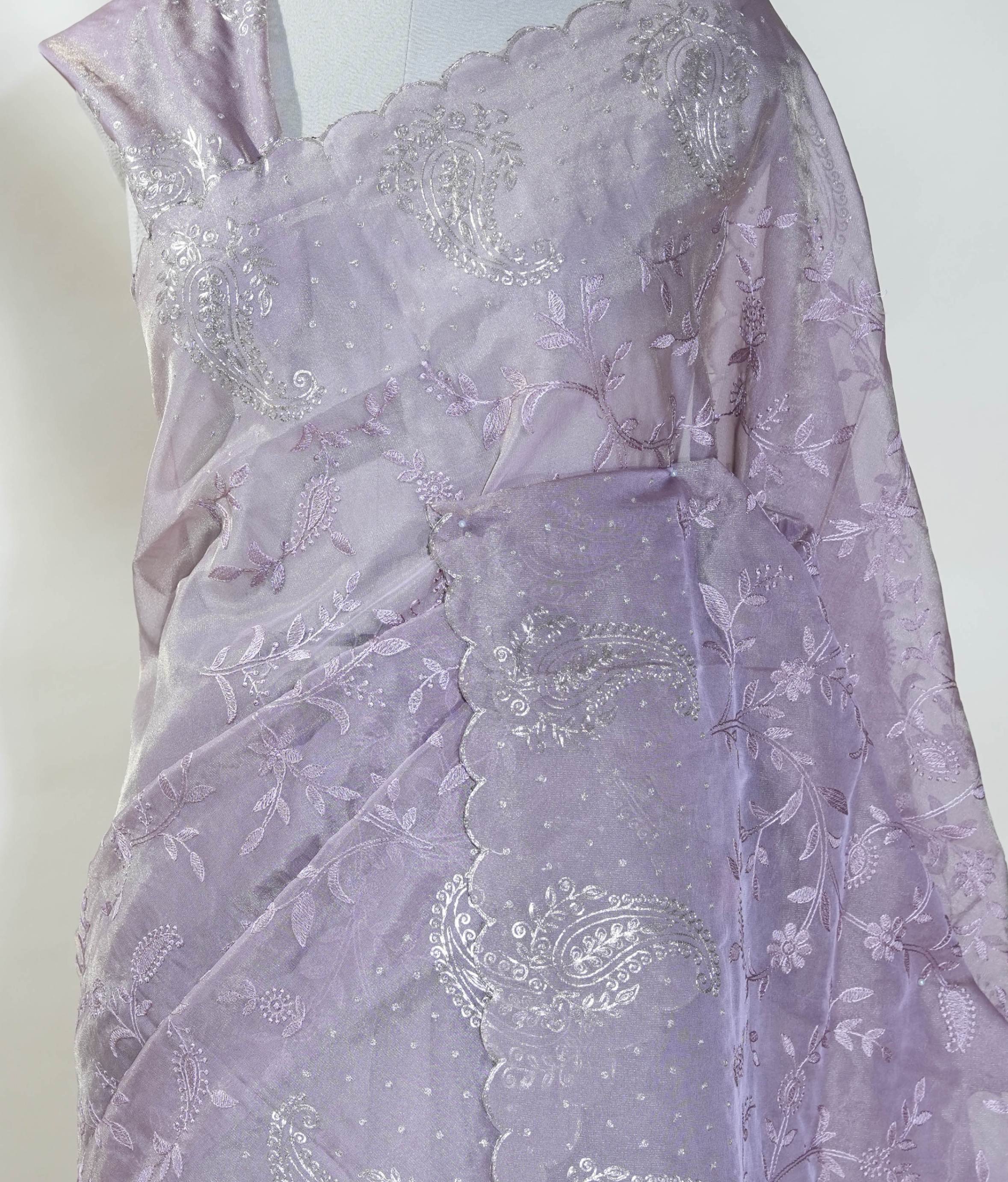 Purple Embroidery Tissue Saree