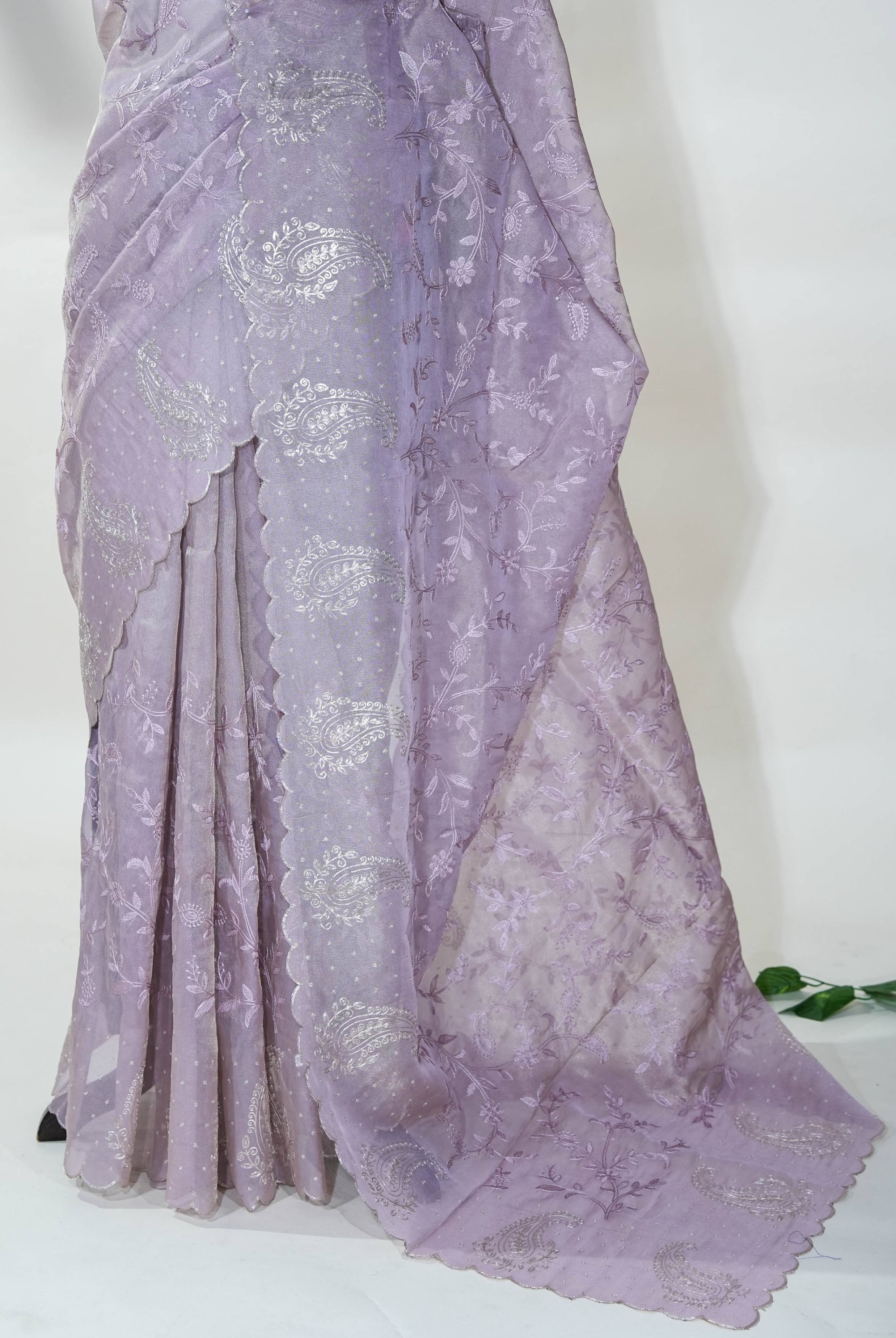 Purple Embroidery Tissue Saree