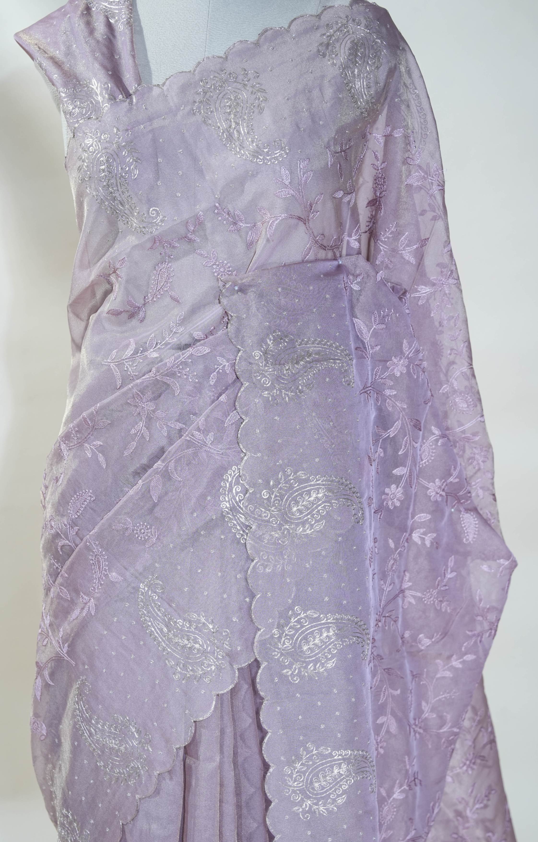 Purple Embroidery Tissue Saree